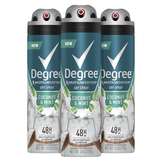 Men Antiperspirant Deodorant Dry Spray Coconut & Mint 3 Count 72Hr Sweat and Odor Protection  for Men 3.8 Oz