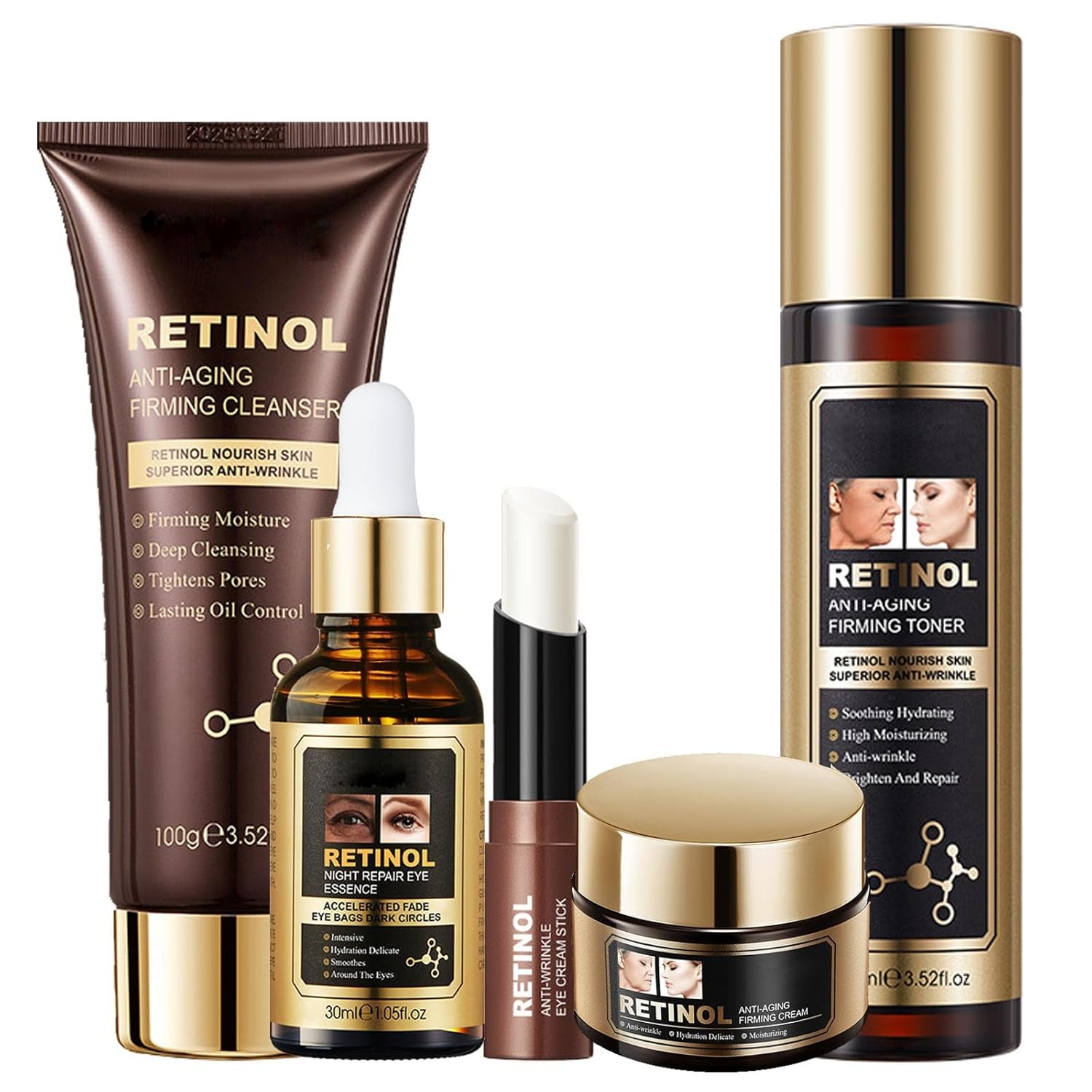 Retinol Skin Care Set - anti Aging Face Kit for Women - Reduce Wrickle Fine Line, Tightening Skin , Skin Care Sets & Kits, Brown