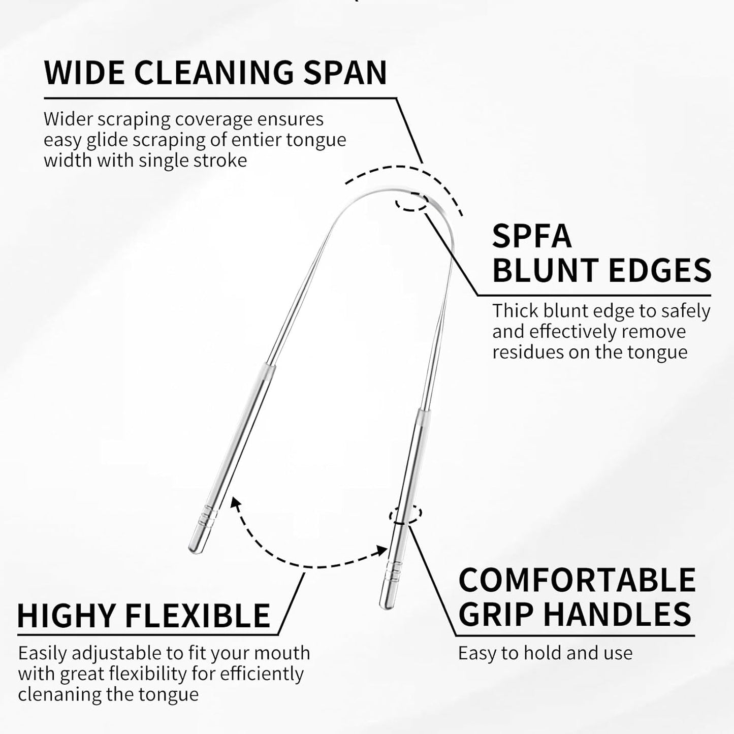 Tongue Scraper,Metal Tongue Scraper for Adults,Stainless Steel Tongue Scraper,Reduce Bad Breath and Fresher Breath (2 Pack, U-Shaped)