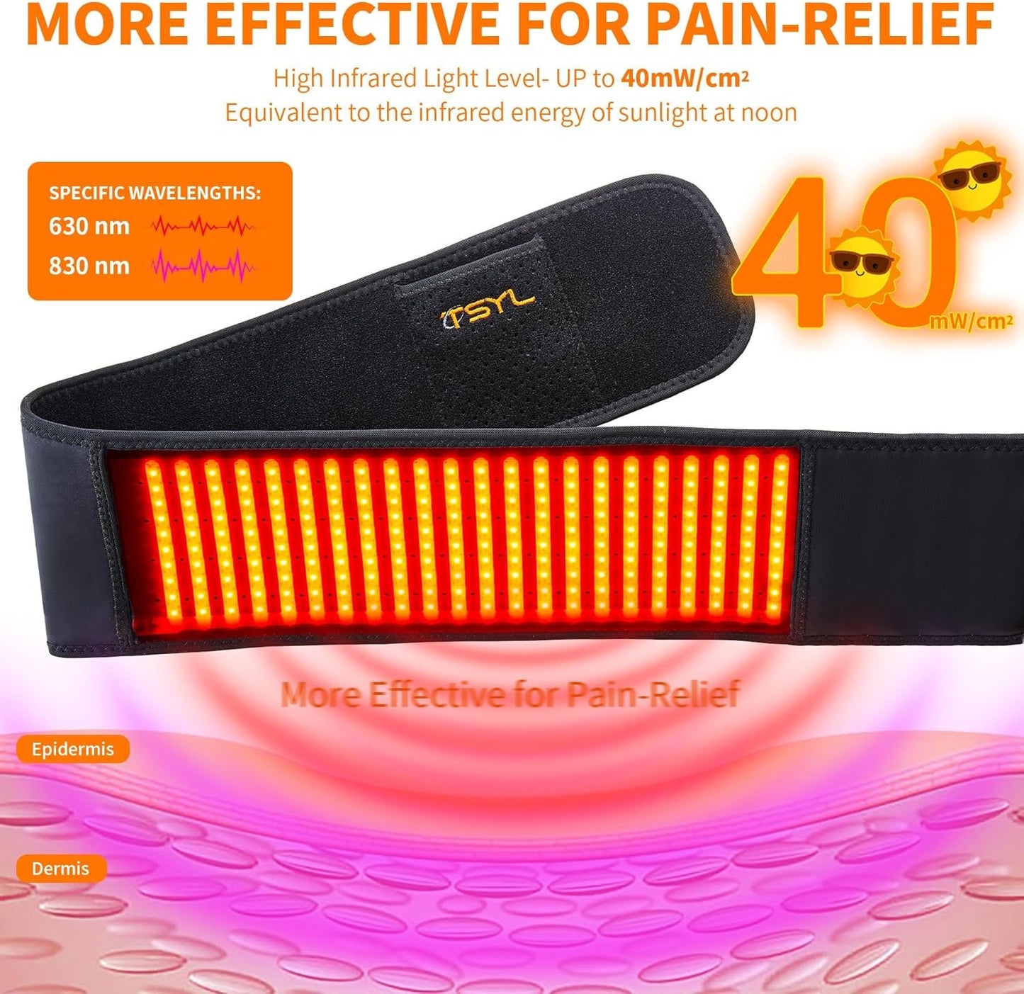 Infrared Light Therapy Belt for Body, High Intensity Red Light Therapy for Pain Relief Skin Repair Joint Inflammation with Rechargeable Controller for Use at Home Travel Office, Black, 2X-Large