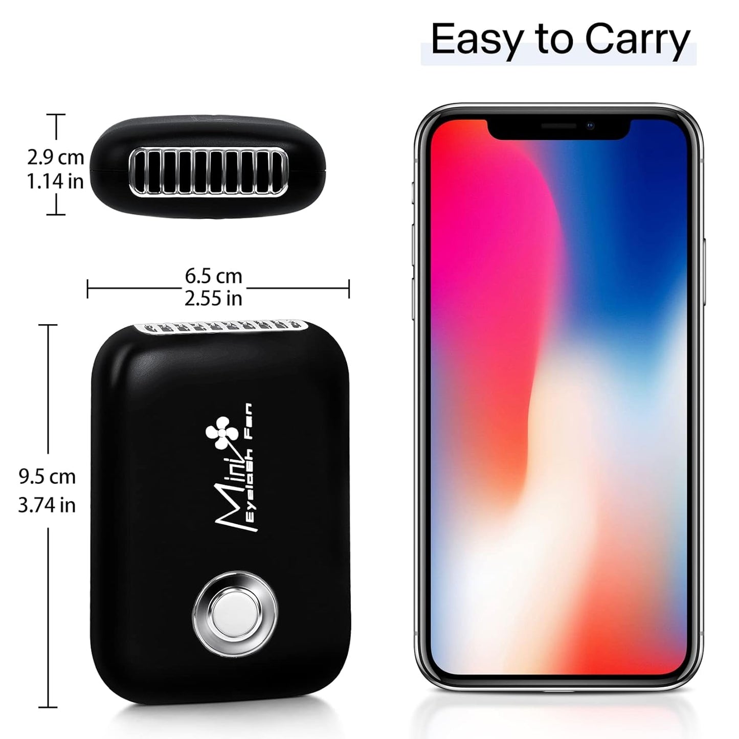 Eyelash Mini Lash Fan for Eyelash Extension Portable Lash Fan Dryer Handheld Rechargable USB Eyelashes Fans with 3 Adjustable Speed Cooling Air Fans Eyelashes Extension Application (Black)