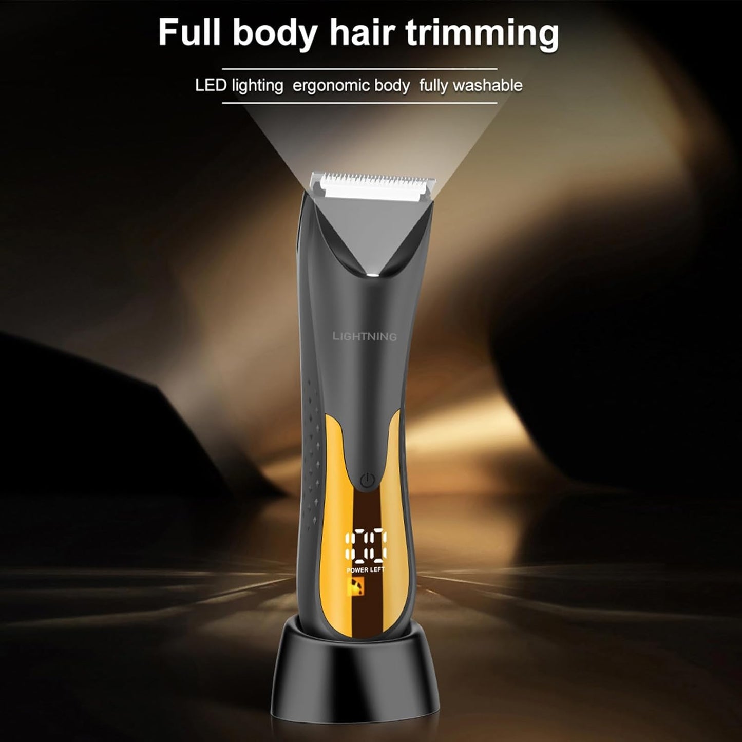 LIHTNING Beard Trimmer for Men, Rechargeable Shavers for Men, Electric Razor for Men, Waterproof Groin Hair Trimmer Body Trimmer, Pubic Hair Trimmer with Standing Recharge Dock(Golden)
