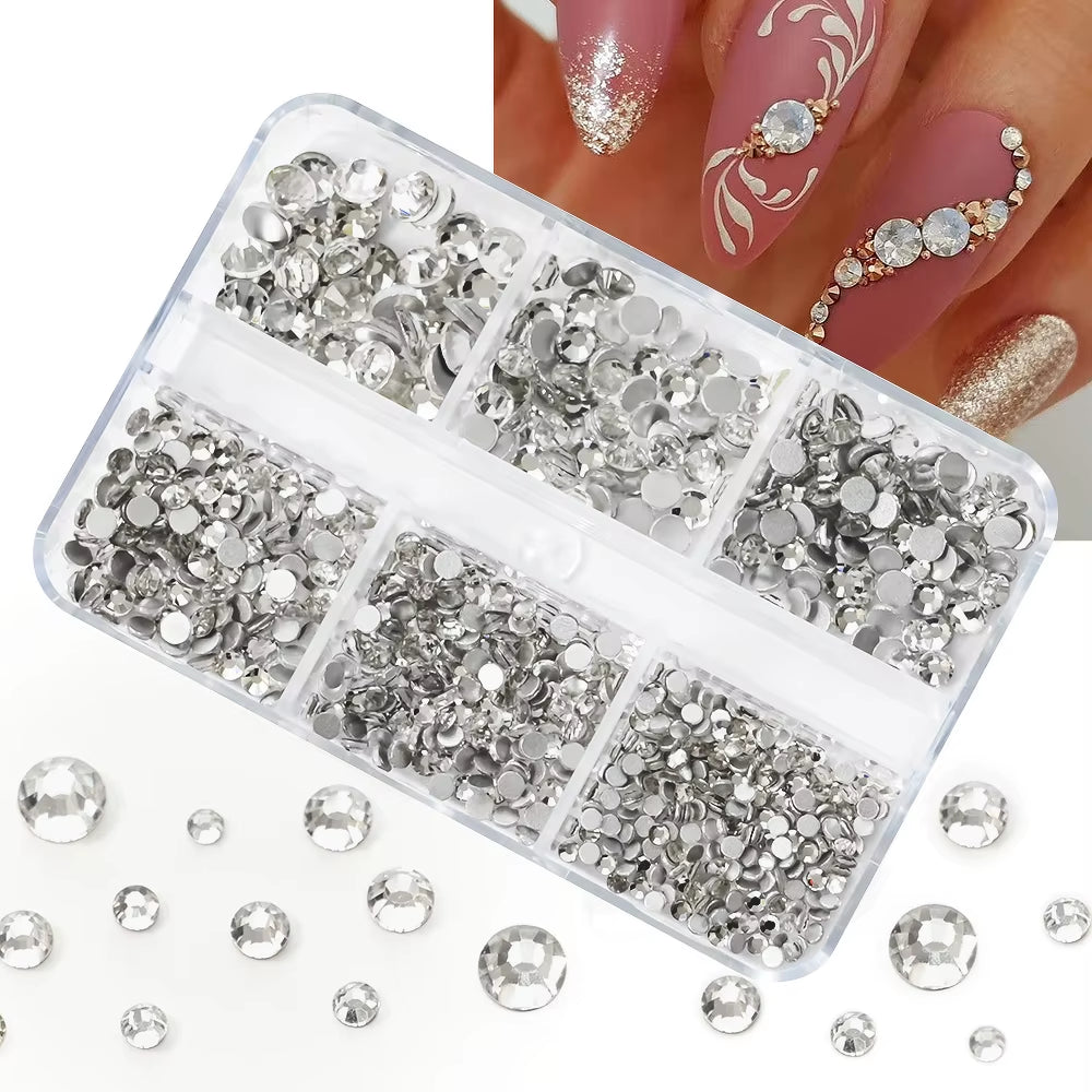 12Gird Mix Size Pink Red Green Crystal Nail Art Rhinestones Luxury Nail Diamond Gem Flatback Glass Stone Strass Nail Supplies