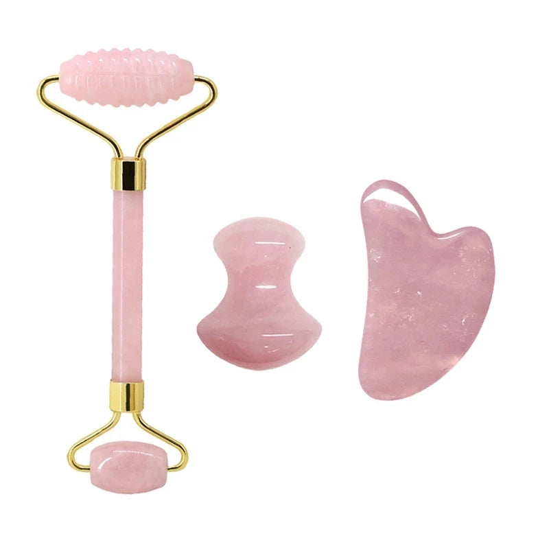 Rose Quartz Face Jade Roller Massagers Guasha Set Gua Sha Tools Natural Stone Gouache Scraper for Facial Massage Beauty Tool