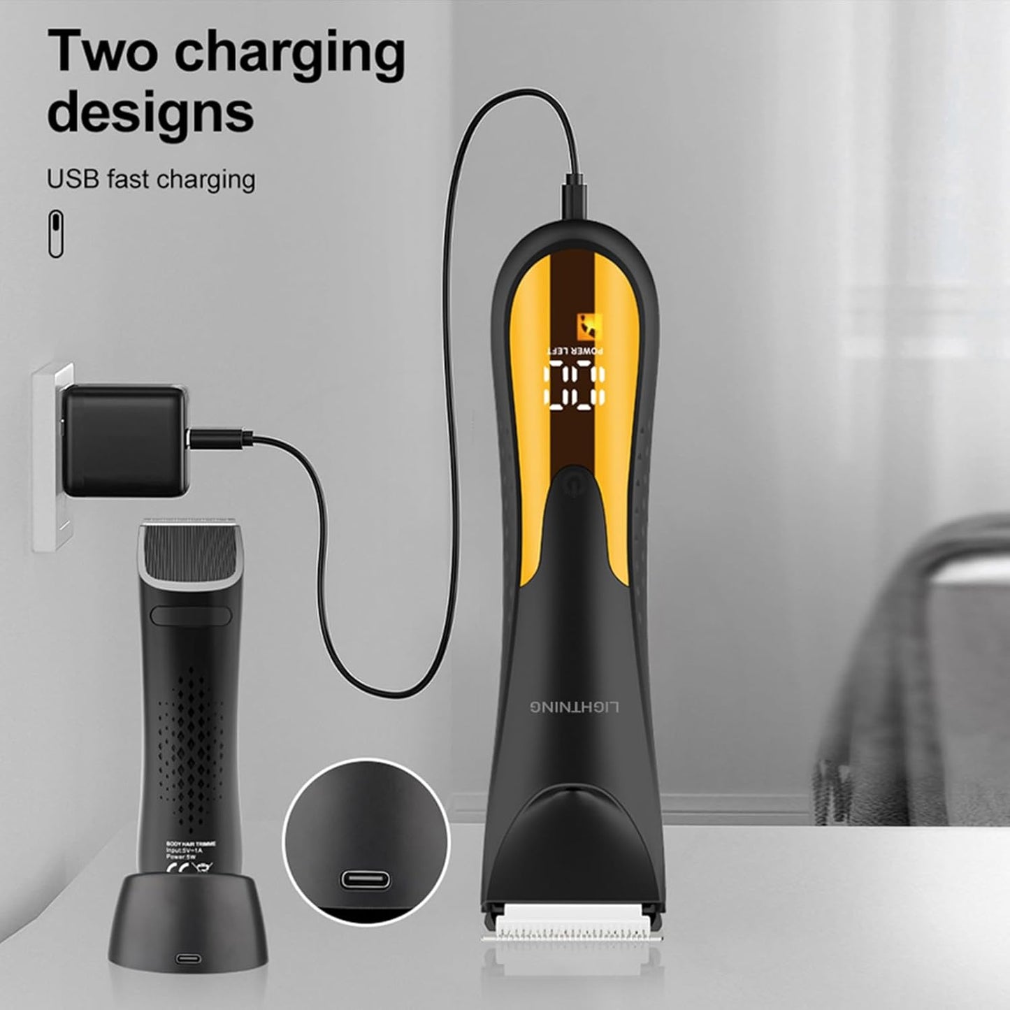LIHTNING Beard Trimmer for Men, Rechargeable Shavers for Men, Electric Razor for Men, Waterproof Groin Hair Trimmer Body Trimmer, Pubic Hair Trimmer with Standing Recharge Dock(Golden)