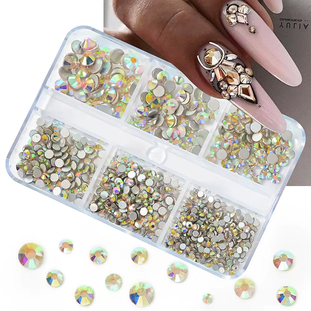 12Gird Mix Size Pink Red Green Crystal Nail Art Rhinestones Luxury Nail Diamond Gem Flatback Glass Stone Strass Nail Supplies