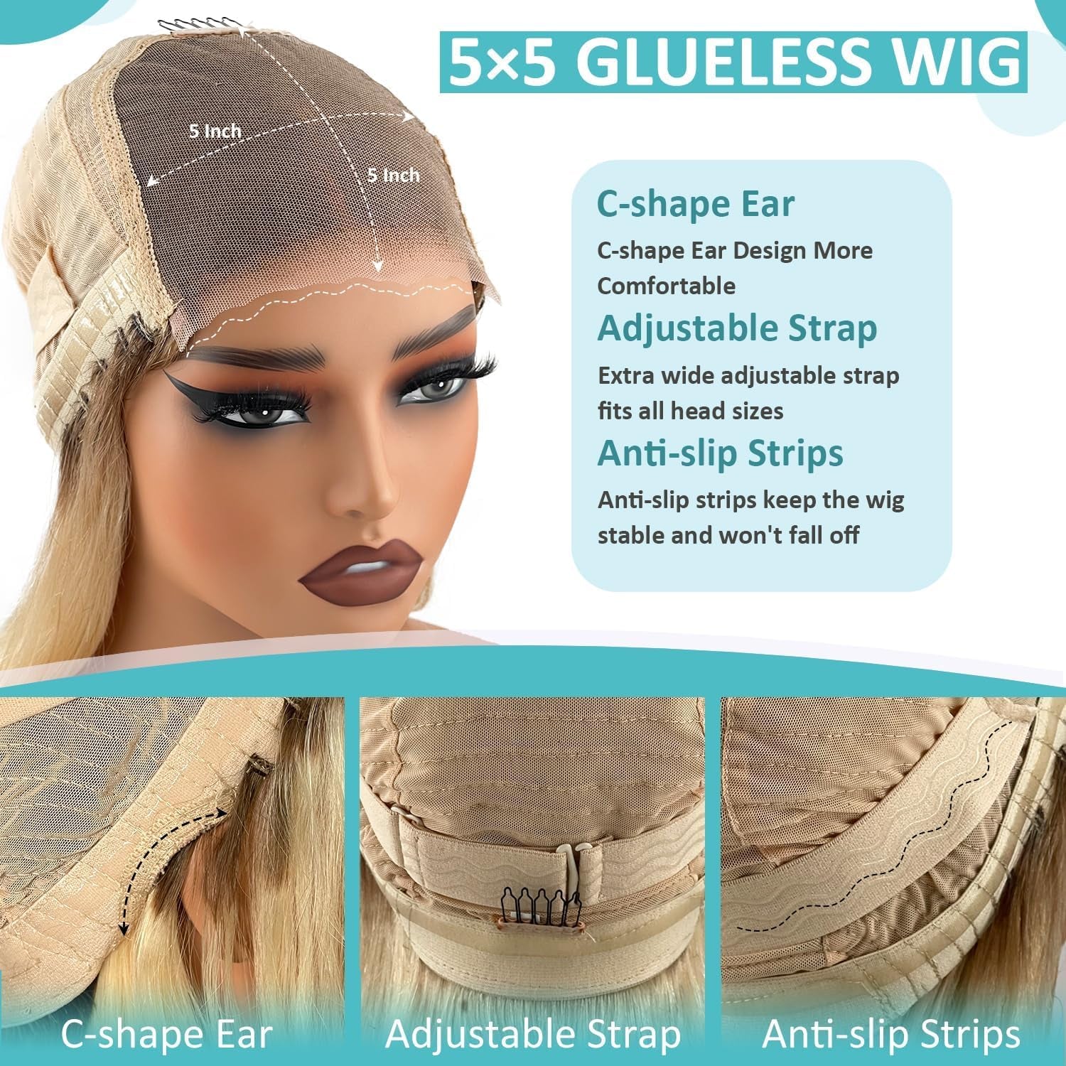 200% Density Wear and Go Blonde Wig Human Hair 2.0-613 Upgraded Roots Color Natural Blonde Bob Wig for Women 5X5 UHD Pre-Cut Lace Wigs No Mix Fiber Brazilian Virgin Hair 10 Inch