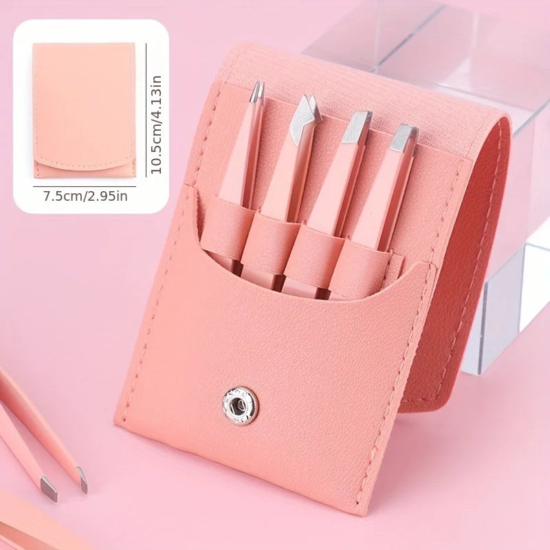 4 Pcs Tweezers Set - Professional Tweezers for Eyebrows - Great Precision for Facial Hair, Splinter and Ingrown Hair Removal Wit