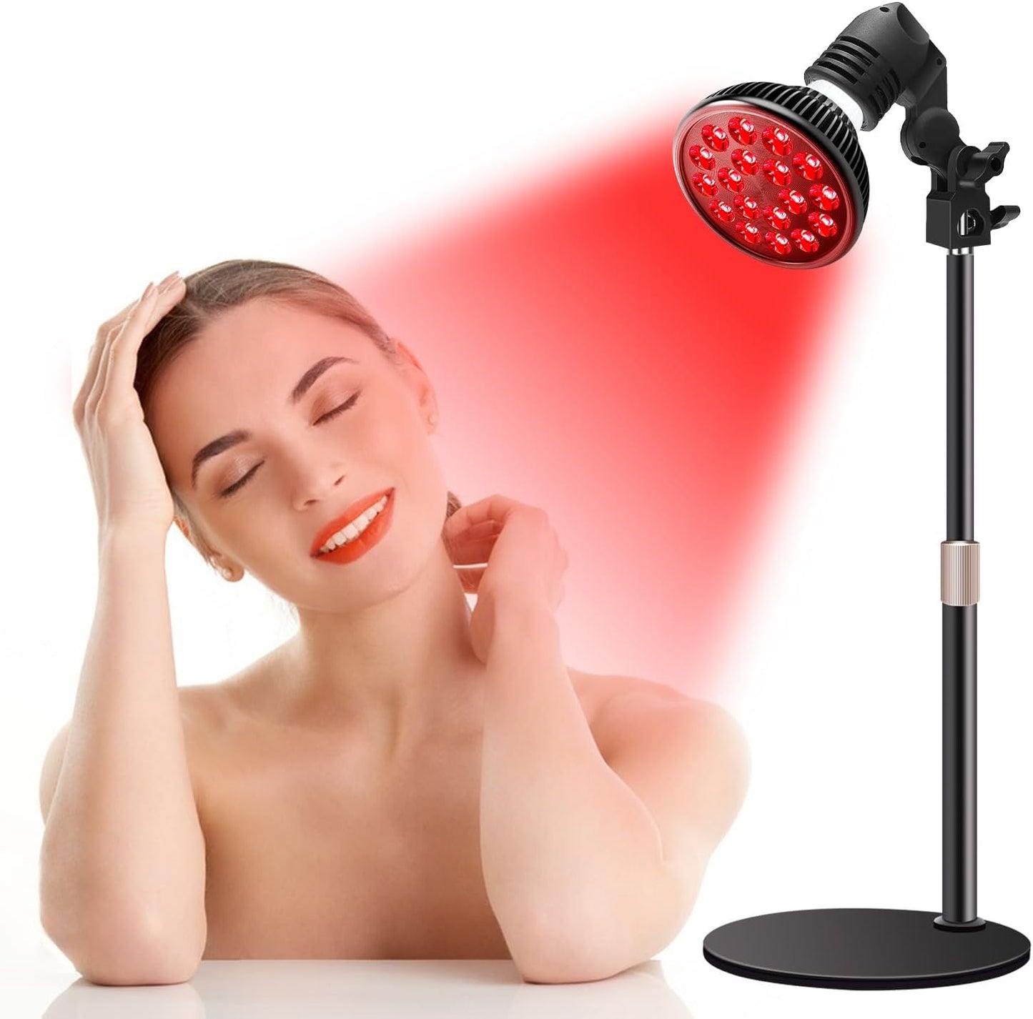 Red Light Therapy Lamp - LED Face & Body Treatment, Adjustable Stand 10-16.5In, 18 Leds 660Nm & 850Nm Combo