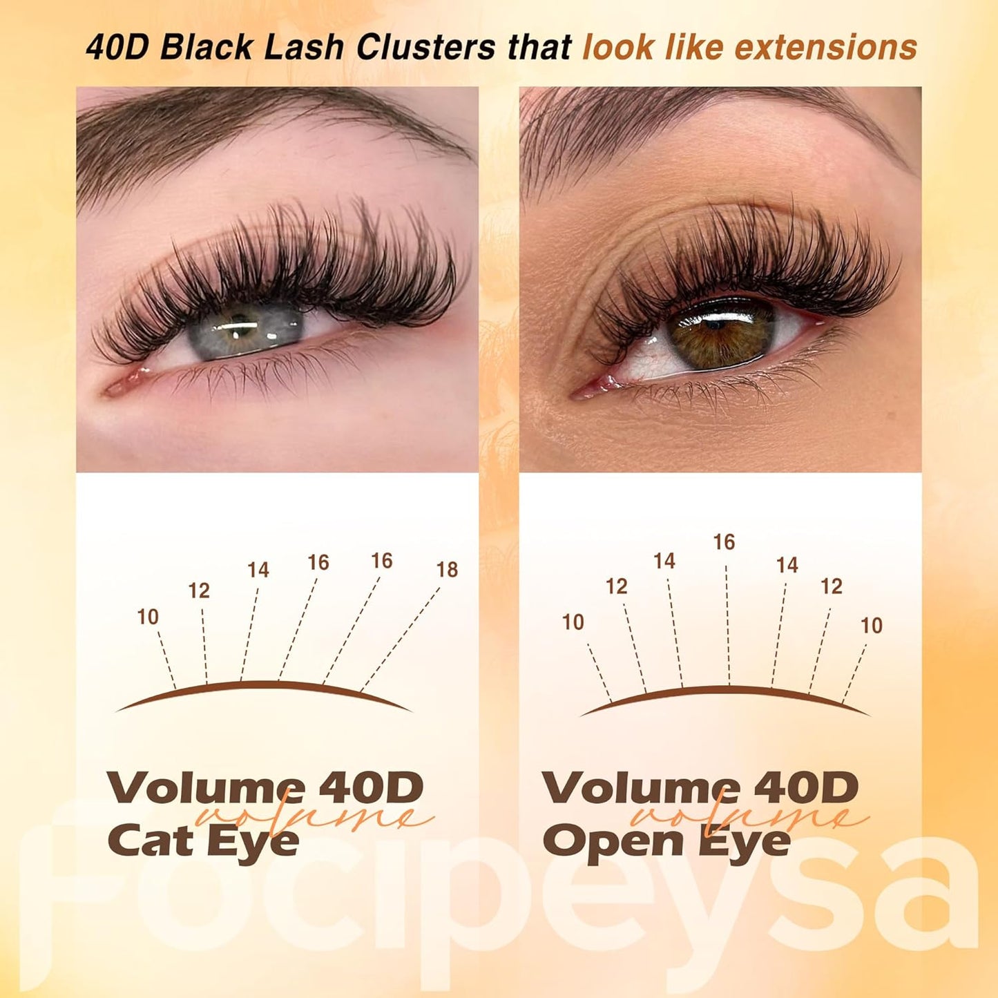 Thick Lash Extension Kit Full Volume Lash Clusters 40P Eyelash Extension Kit DIY Lash Extension Kit with Black Bond and Seal Glue, Lash Applicator DIY at Home for Beginner (40P 10-18MM)