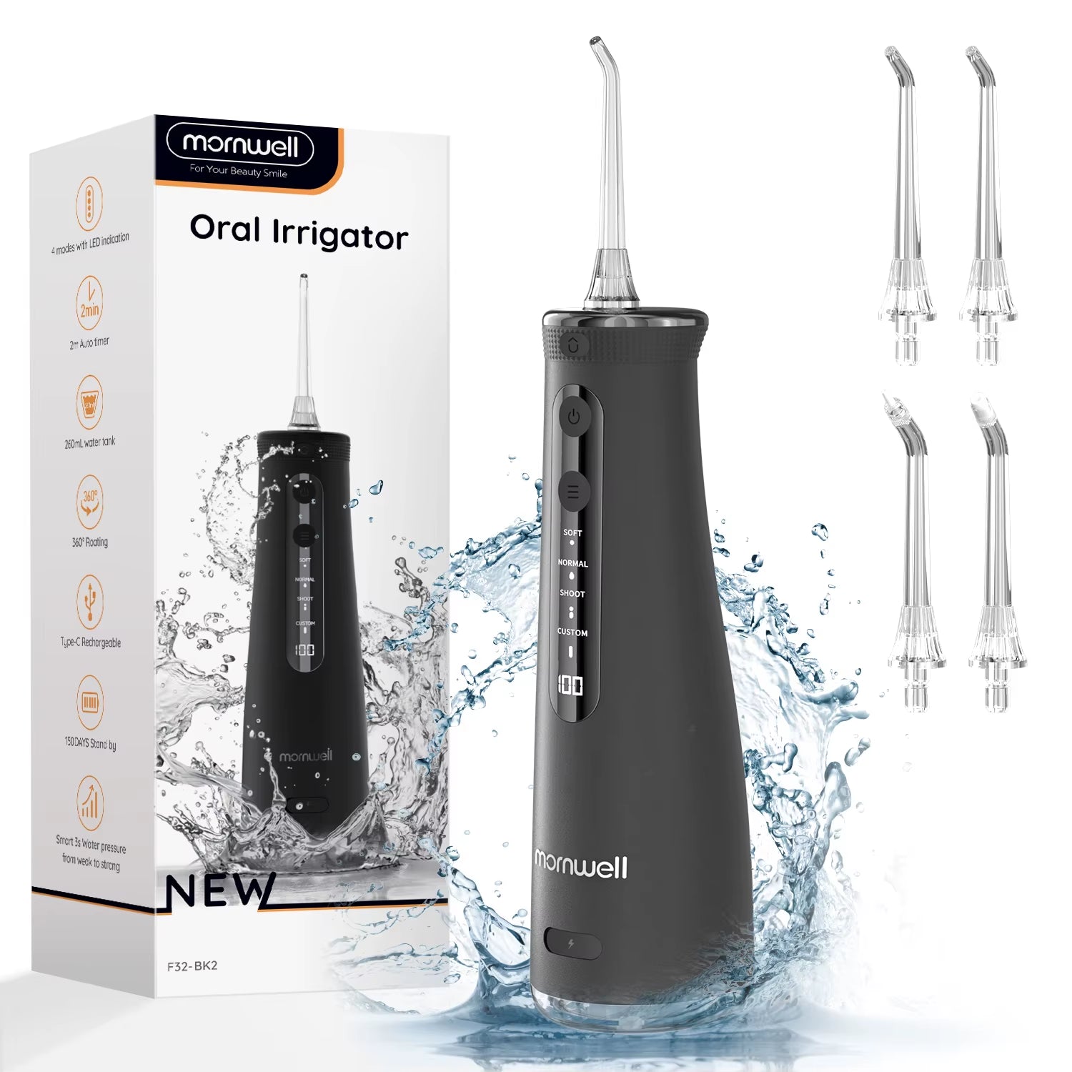 F32 Oral Irrigator Dental Teeth Whitening Home Appliance Sonic Water Flosser 260ML Tank Teeth Cleaner Dental Water Jet