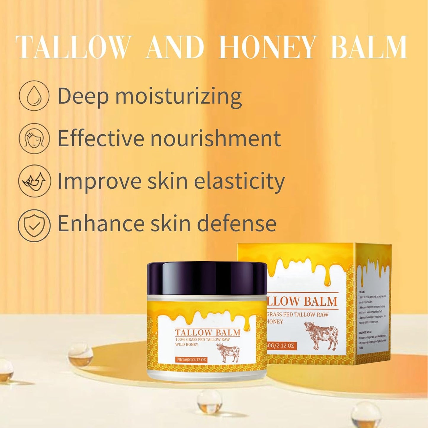 Whipped Tallow and Honey Balm - Organic Beef Tallow for Skin - Grass Fed Beef Tallow for Face & Body - Body Cream for Women - Body Butter for Women - Lotion for Dry Skin