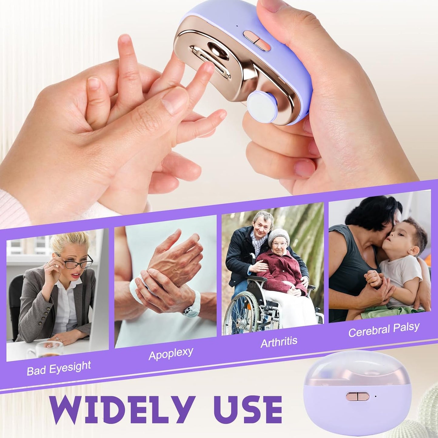 3 in 1 Automatic Electric Nail Clipper with Polishing, Electric Nail Clippers for Adults Seniors, Electric Baby Nail Clippers, Nail Filer Electric, Electric Nail Clipper, Nail Trimmer(Purple)