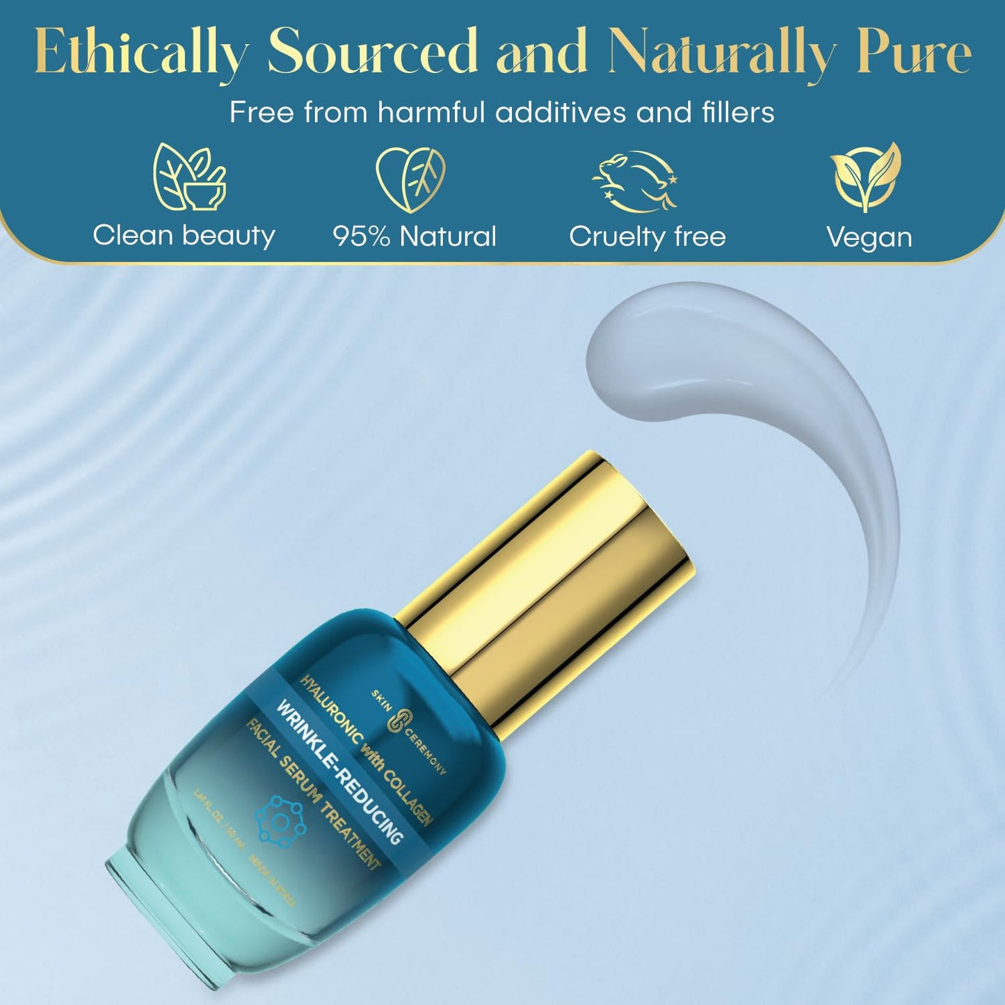 Hyaluronic Acid & Collagen Wrinkle Reducing Serum - Deep Hydration, Plumps & Smooths Skin - Dermatologist Tested, Clean Beauty, Korean Skin Care - 1.69 FL.OZ.