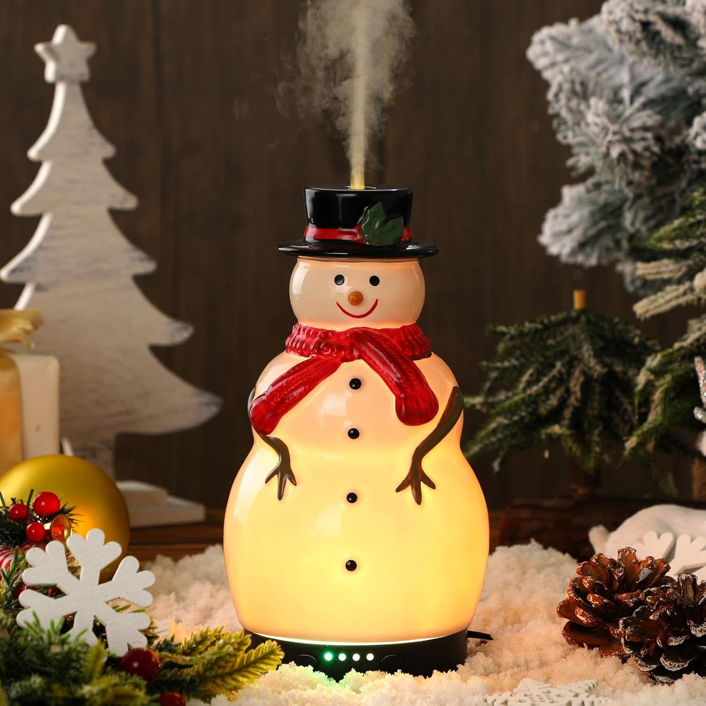 Christmas Essential Oil Diffuser Gifts Ceramic Snowman Diffuser 120Ml Holiday Diffuser for Essential Oil Cute Small Aromatherapy Humidifier Diffuser for Home Office Decorations