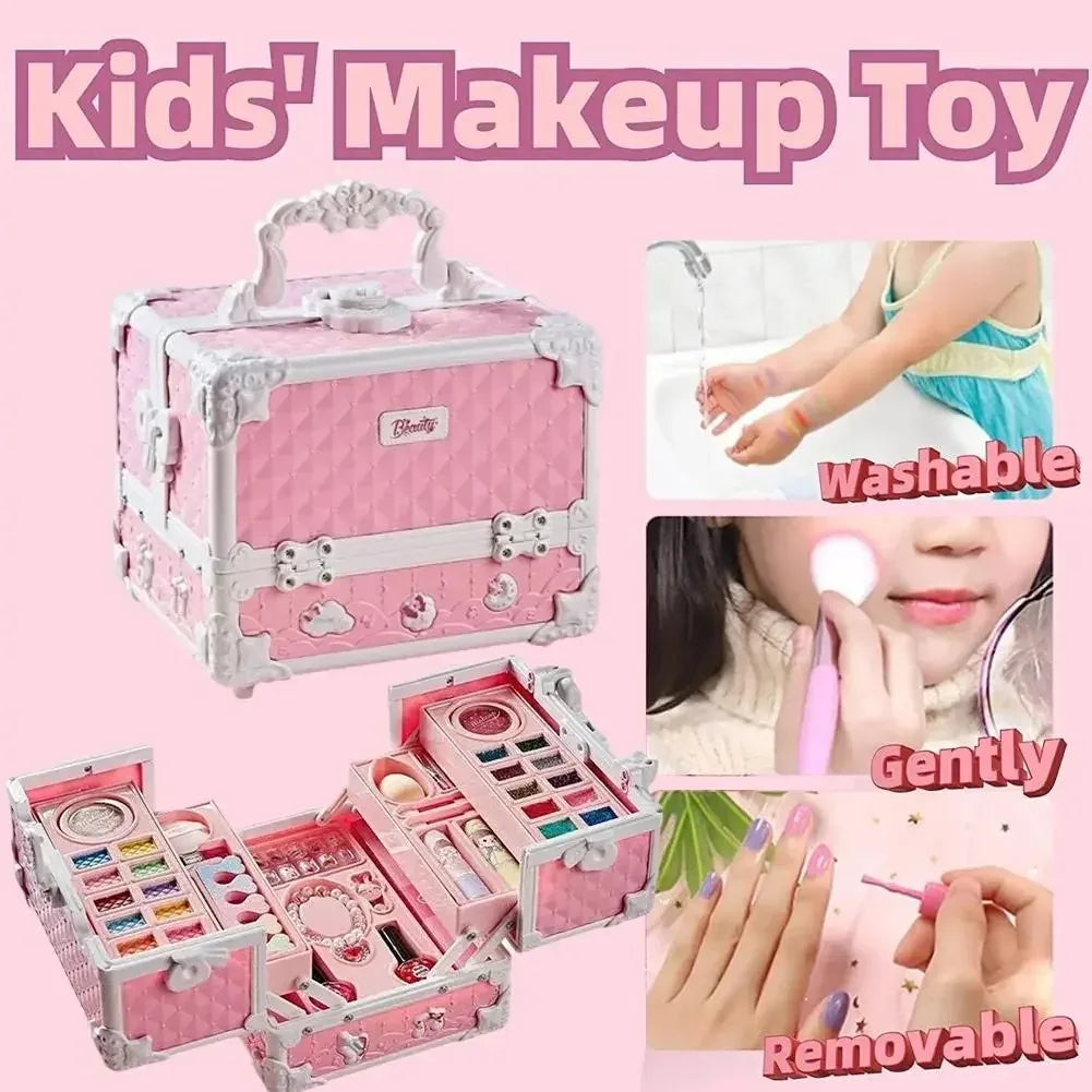 Kids Beauty Toy Makeup Kit Washable Pretend Play Princess Cosmetic Set Toys for Toddler Little Girl Dress up Non-Toxic Safe Gift
