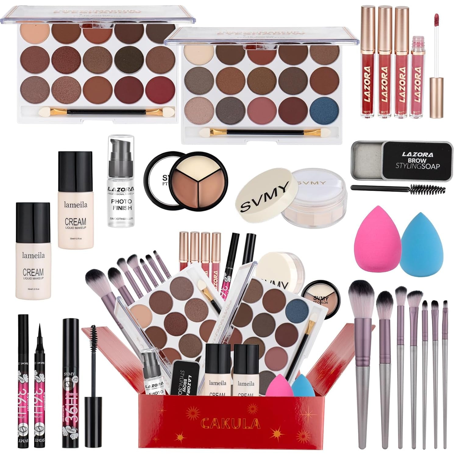 Women Full Kit Make up Kit Makeup Sets Women Includes Eyeshadow Palette Lip Gloss Liquid Lipstick Make up Sponge Brushes Eyebrow Concealer with Makeup Bag