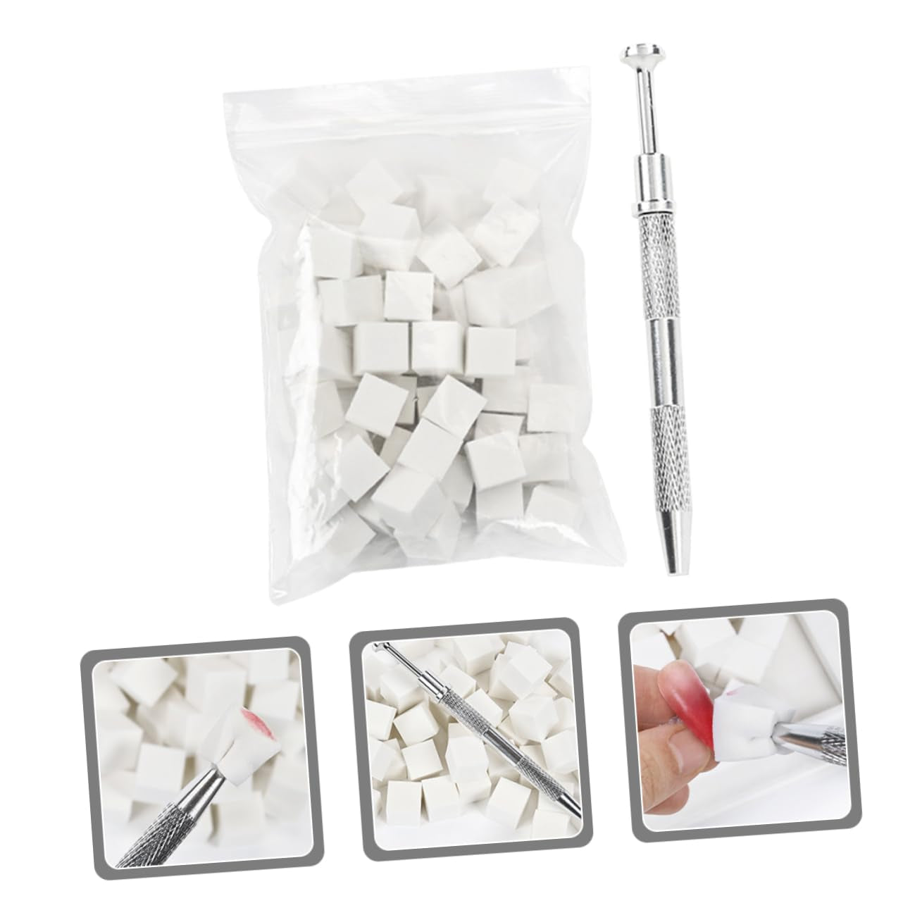 51Pcs Nail Art Sponge Blocks Cotton Soft Makeup for Manicure with Stainless Steel Grabber