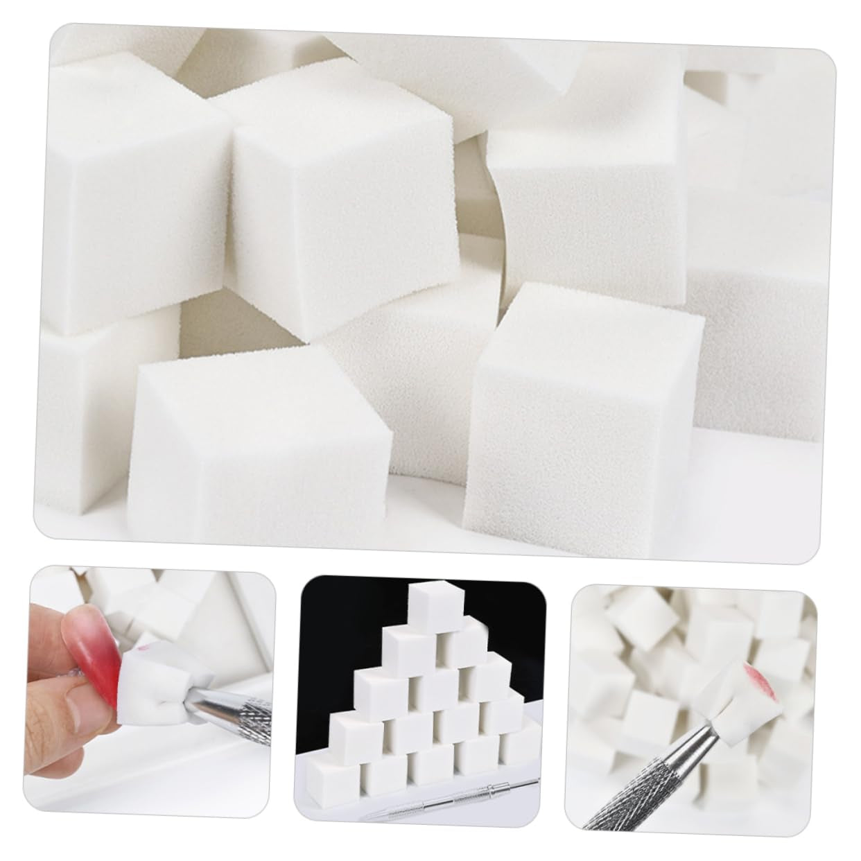 51Pcs Nail Art Sponge Blocks Cotton Soft Makeup for Manicure with Stainless Steel Grabber