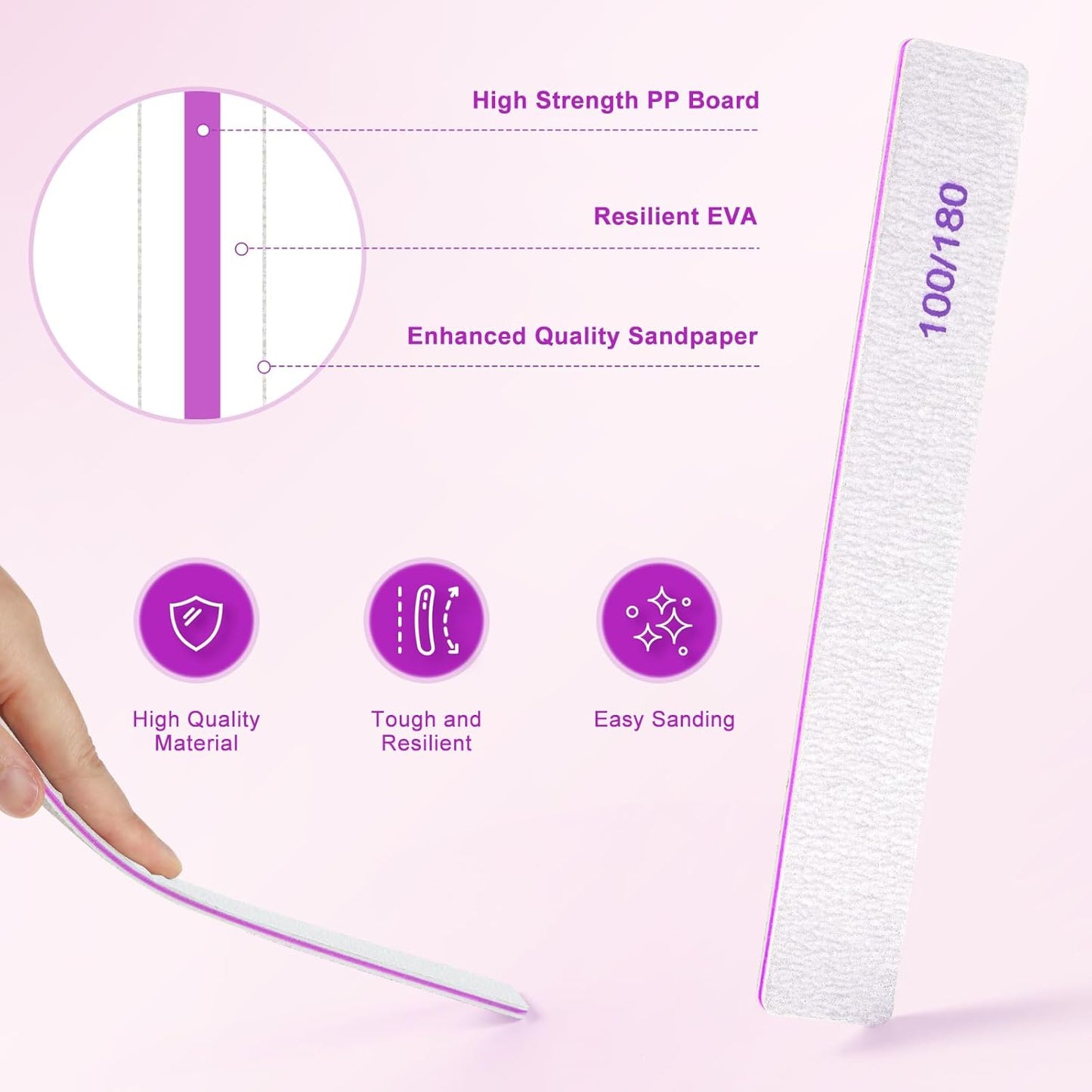 Nail Files (30 Pack), 100/180 Grit Double Sided Emery Boards for Natural & Acrylic Nails, Reusable Manicure for Women & Men, Professional Fingernail Filer & Lima De Uñas for Salon & Home Use