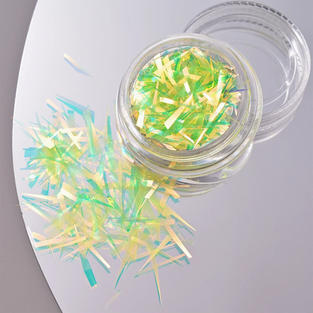 11Pcs Aurora Glass Nail Foil Sticker Ice Cube Broken Glass Paper Iridescent Nail Film Decals Chameleon Reflective Nail Stickers