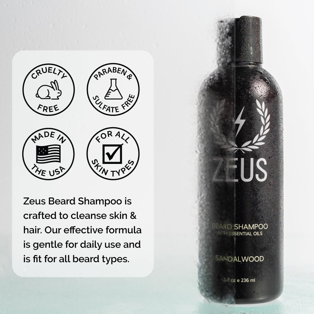 Beard Shampoo Wash, Infused with Green Tea & Natural Ingredients to Cleanse and Soften Beard – 8 Oz. Made in USA – Sandalwood