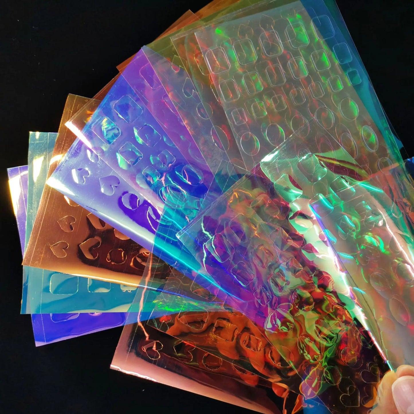 11Pcs Aurora Glass Nail Foil Sticker Ice Cube Broken Glass Paper Iridescent Nail Film Decals Chameleon Reflective Nail Stickers