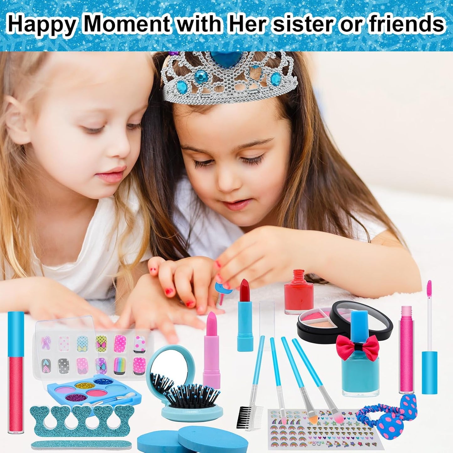 Kids Makeup Kit for Girl Toys, Princess Toys with Makeup Kit Nail Polish Set Little Girls Toddlers Dress up Set Birthday Gift Play Makeup Kits for Girls Ages 6-10