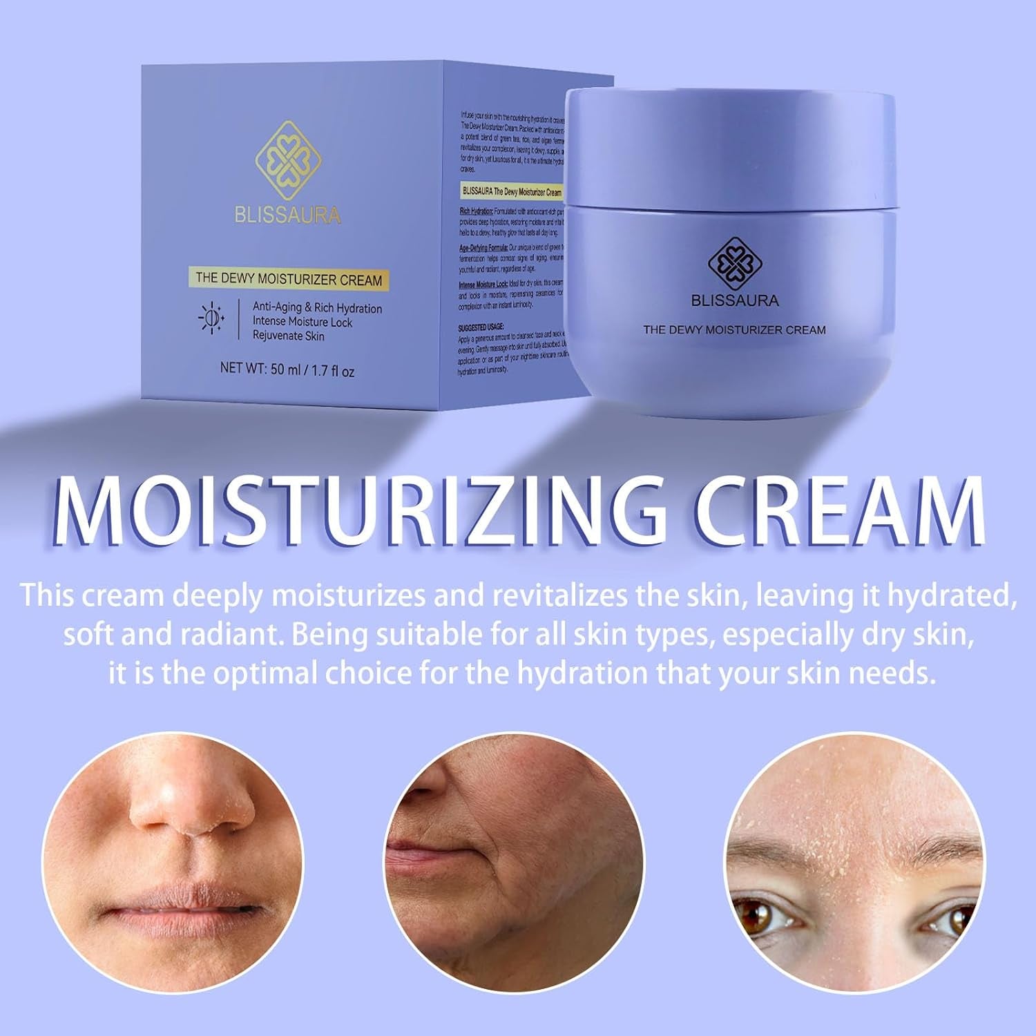 The Dewy Moisturizer Cream Anti-Aging Face Moisturizer Dewy Skin Cream for Women with Purple Rice & Hyaluronic Acid for Radiant, Hydrated Skin 50Ml/1.7 Fl Oz