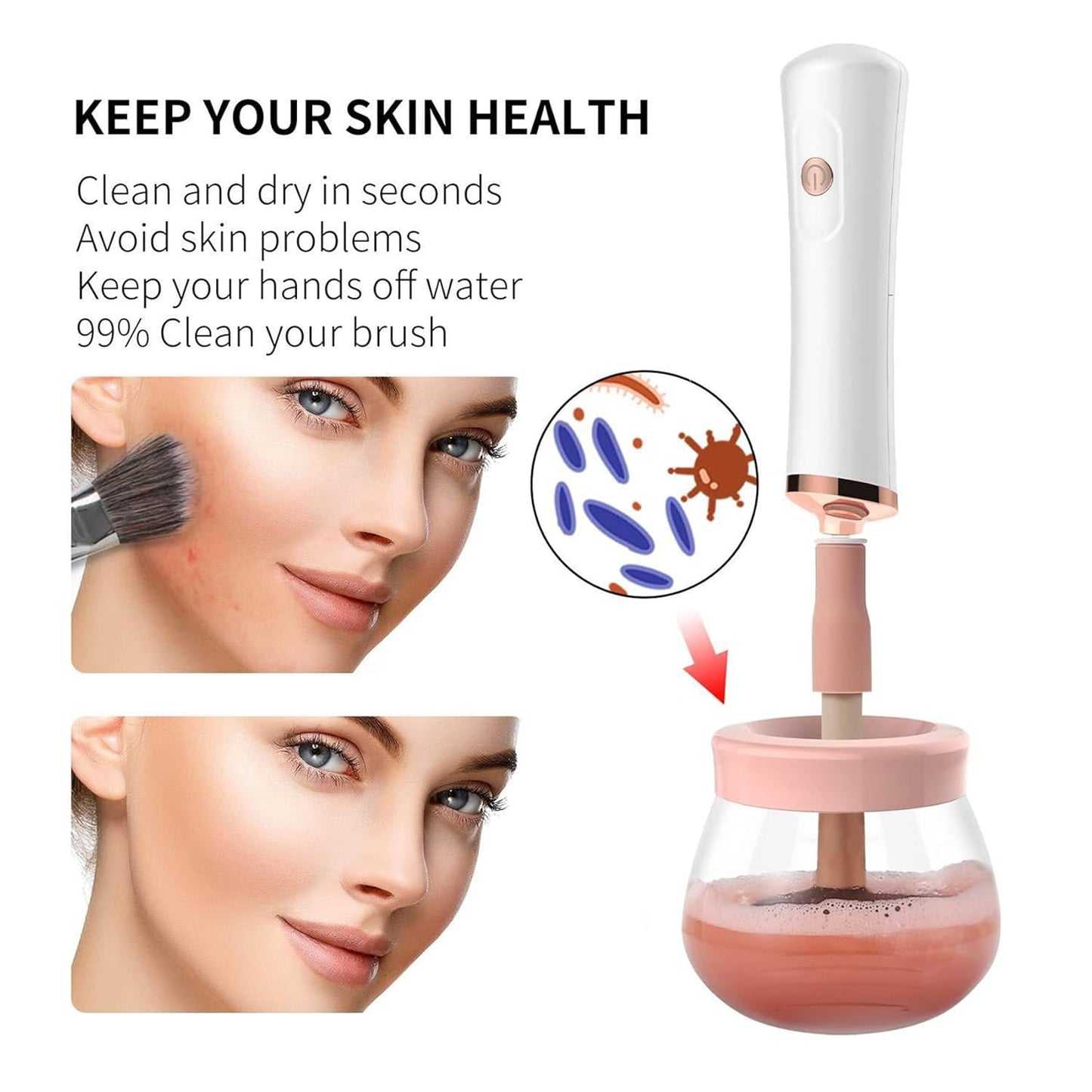 Electric Makeup Brush Cleaner, Multi-Functional Makeup Brush Cleaner Machine with 8 Brush Collars, Automatic Spinner with Cleaning Bowl, Professional Makeup Brush Tools