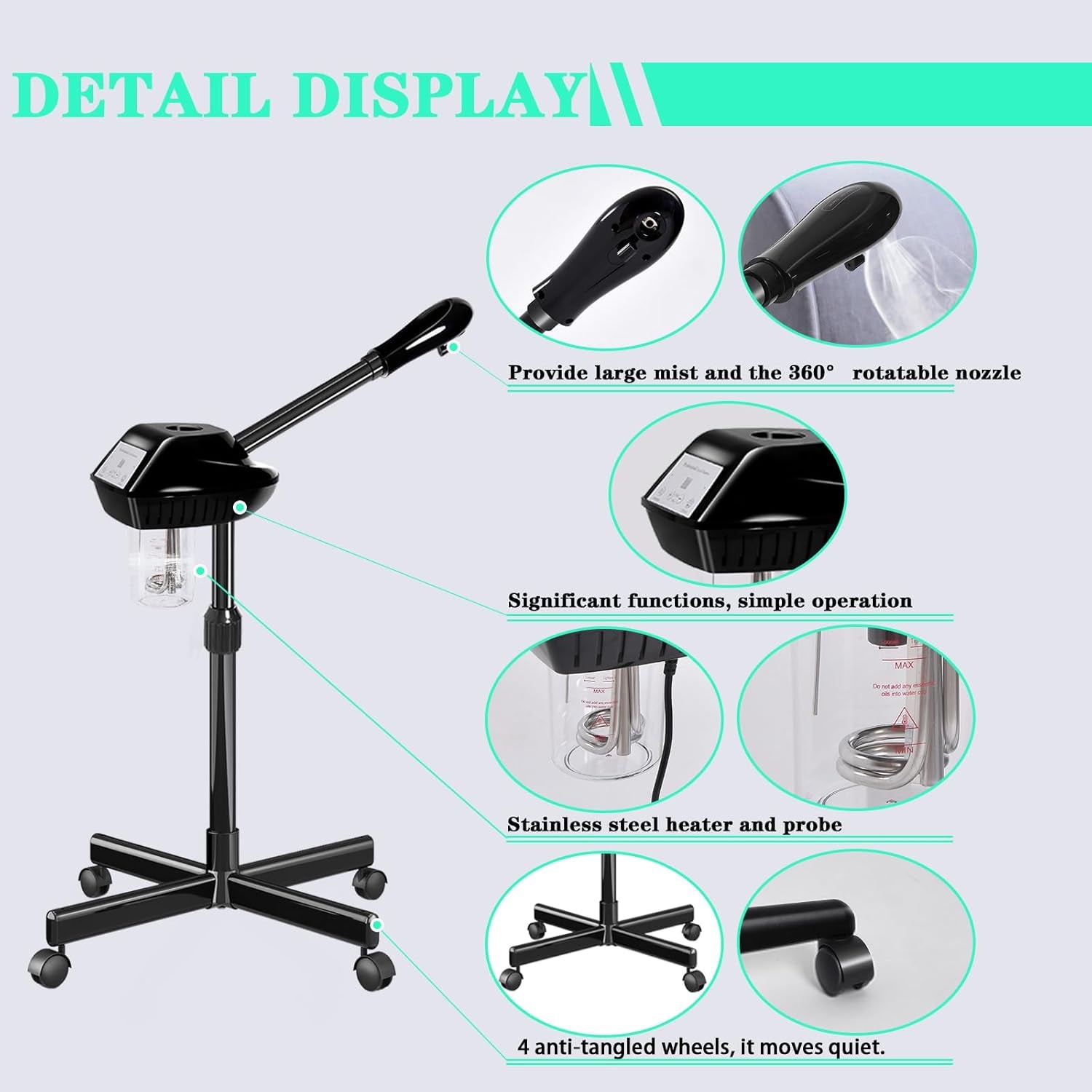 Professional Facial Steamer, Facial Steamer Professional for Estheticians, Hot Mist & Timer Function, Ozone Face Steamer on Wheels for Spa, Salon and at Home Use