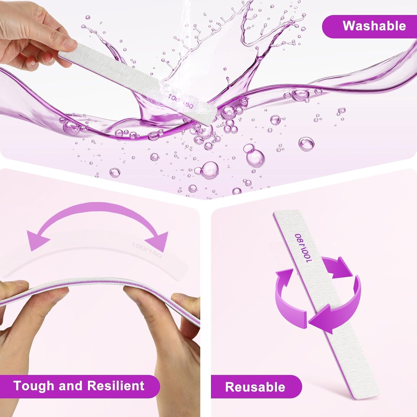 Nail Files (30 Pack), 100/180 Grit Double Sided Emery Boards for Natural & Acrylic Nails, Reusable Manicure for Women & Men, Professional Fingernail Filer & Lima De Uñas for Salon & Home Use