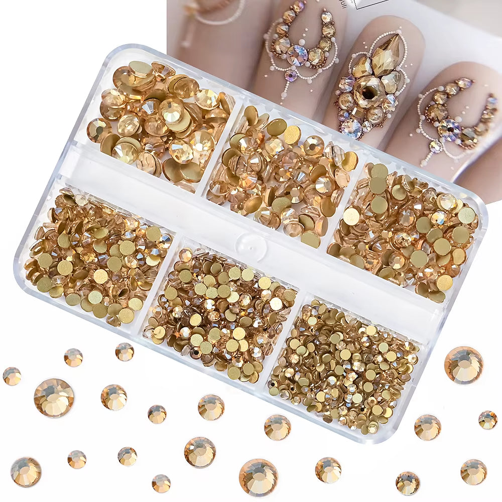 12Gird Mix Size Pink Red Green Crystal Nail Art Rhinestones Luxury Nail Diamond Gem Flatback Glass Stone Strass Nail Supplies