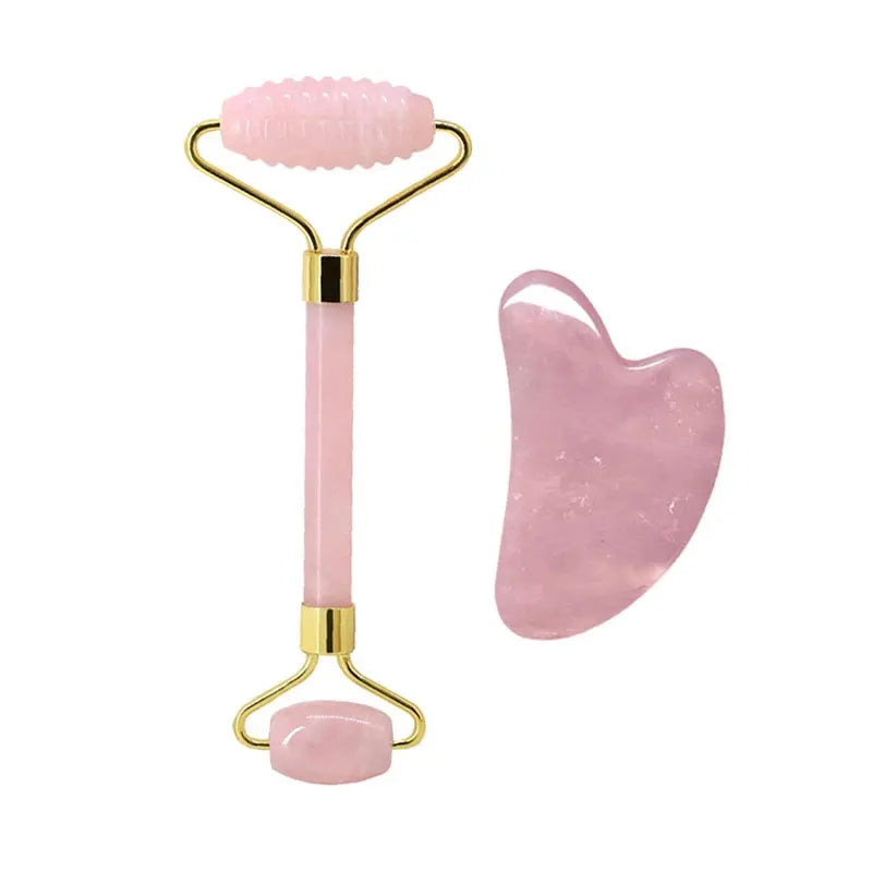 Rose Quartz Face Jade Roller Massagers Guasha Set Gua Sha Tools Natural Stone Gouache Scraper for Facial Massage Beauty Tool