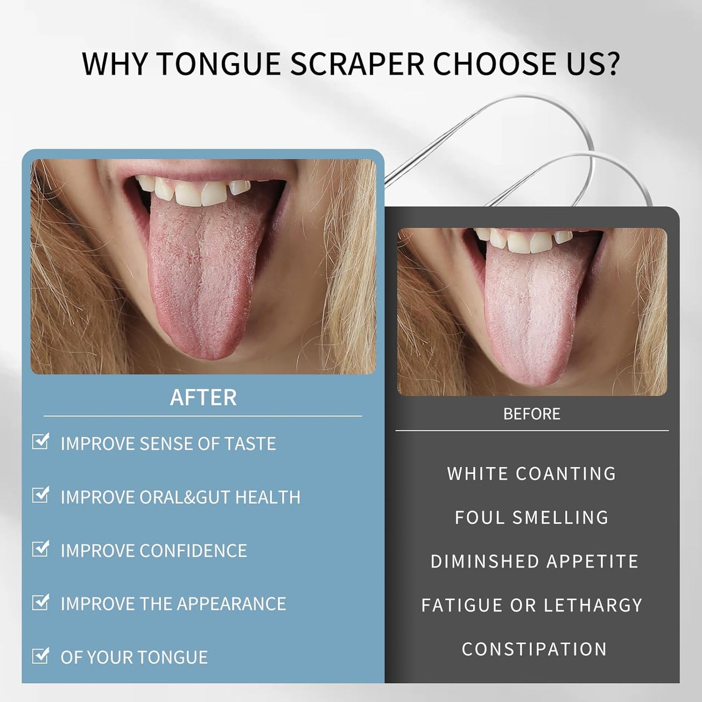 Tongue Scraper,Metal Tongue Scraper for Adults,Stainless Steel Tongue Scraper,Reduce Bad Breath and Fresher Breath (2 Pack, U-Shaped)