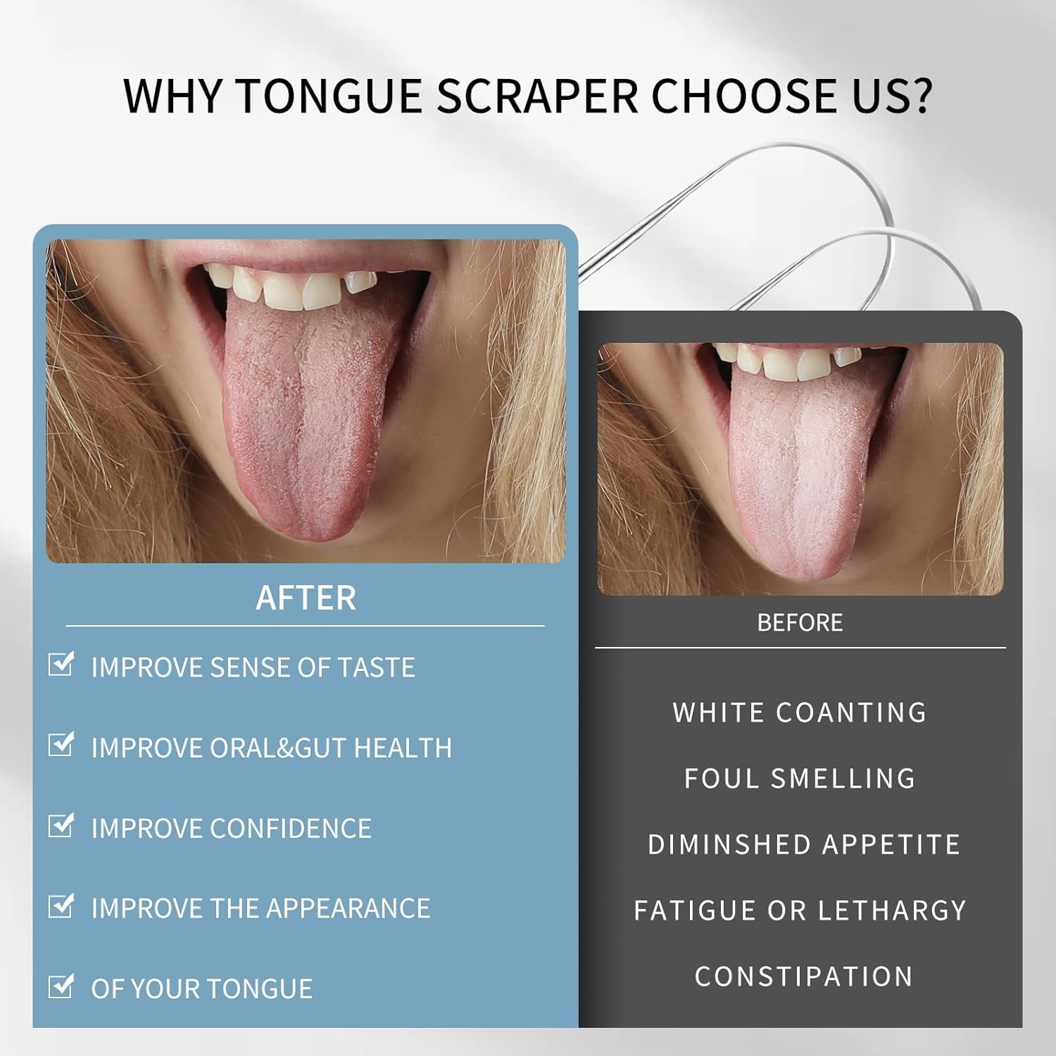 Tongue Scraper,Metal Tongue Scraper for Adults,Stainless Steel Tongue Scraper,Reduce Bad Breath and Fresher Breath (2 Pack, U-Shaped)