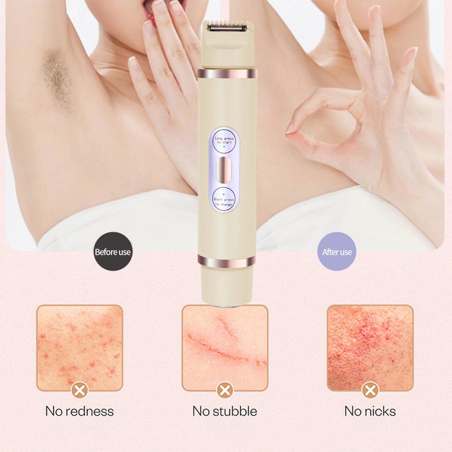 Electric Shaver for Women Bikini Legs Underarm Public Hairs Rechargeable Trimmer, Lady Razor USB Rechargeable Hair Removal with Ceramic Blades Dual Head Design Shaver, Grooming