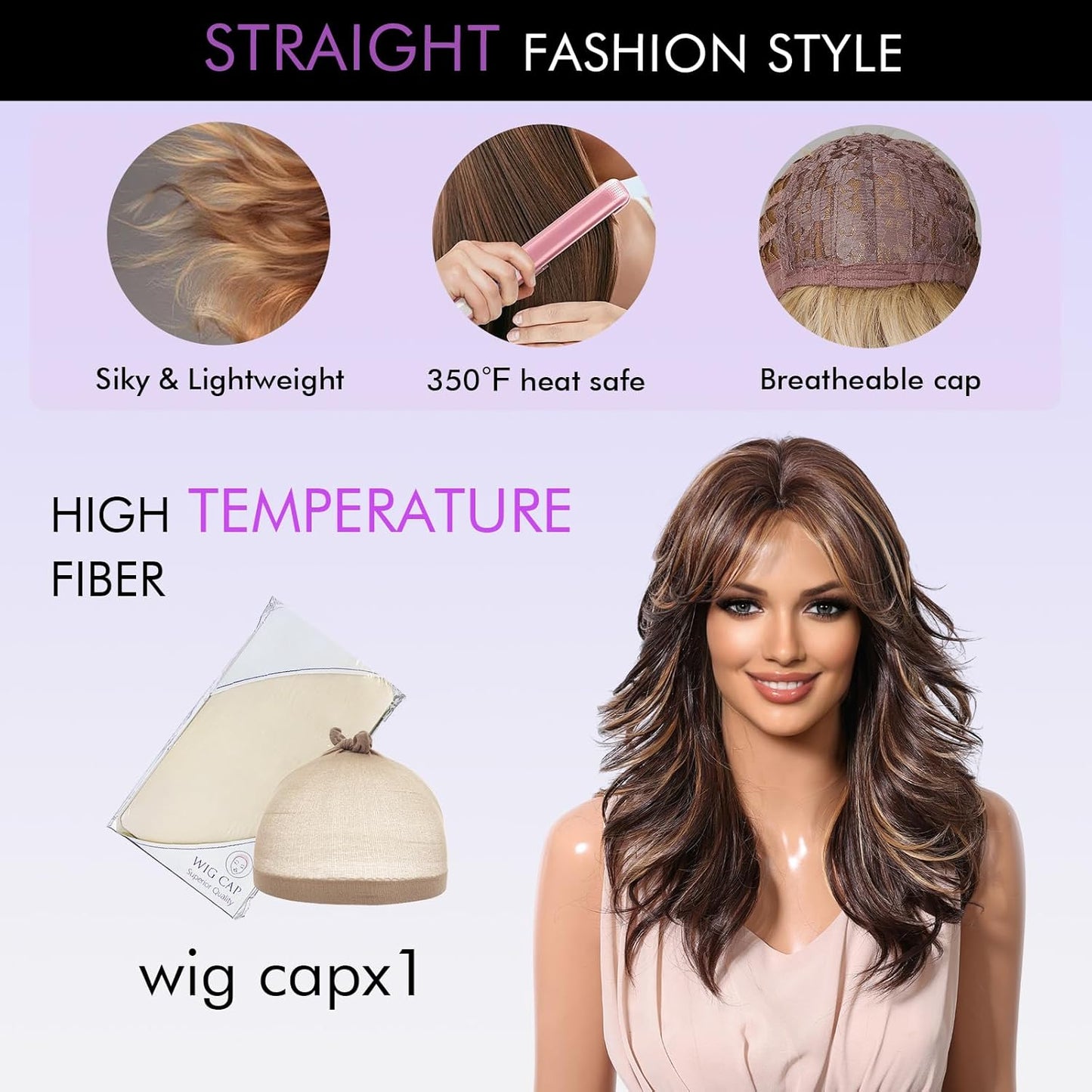 Short Brown Bob Wigs for Women Shoulder Length Brown Mixed Blonde Curly Wigs with Curtain Bangs Synthetic Heat Resistant Wigs for Daily Party Use 18IN