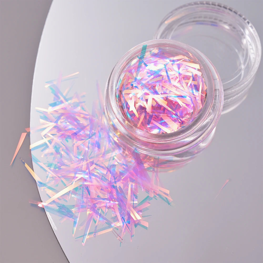 11Pcs Aurora Glass Nail Foil Sticker Ice Cube Broken Glass Paper Iridescent Nail Film Decals Chameleon Reflective Nail Stickers