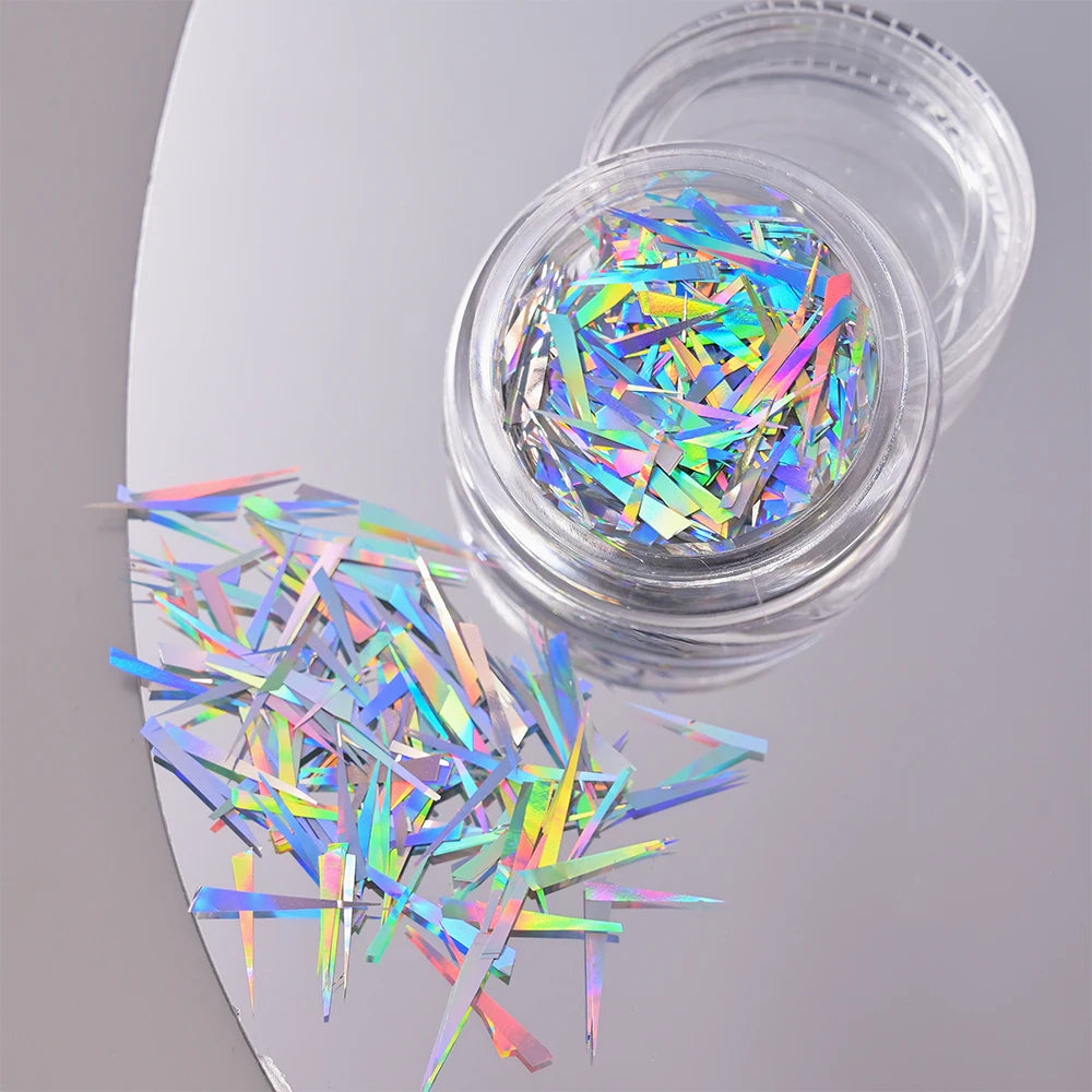 11Pcs Aurora Glass Nail Foil Sticker Ice Cube Broken Glass Paper Iridescent Nail Film Decals Chameleon Reflective Nail Stickers
