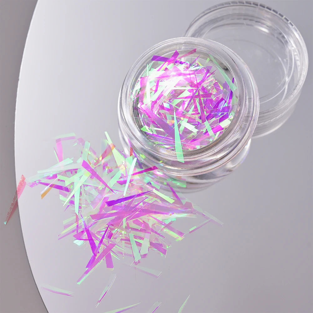 11Pcs Aurora Glass Nail Foil Sticker Ice Cube Broken Glass Paper Iridescent Nail Film Decals Chameleon Reflective Nail Stickers