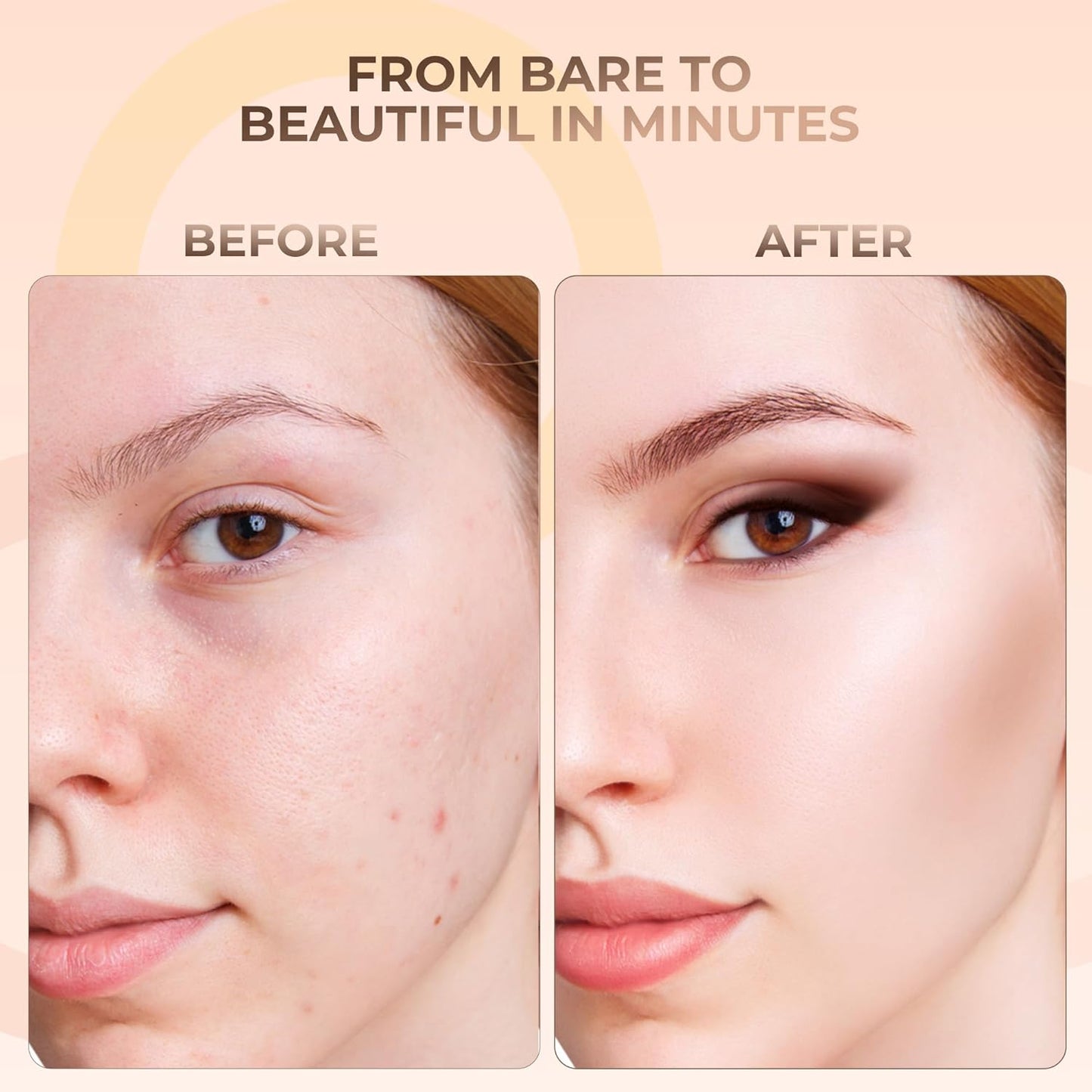 5Pc KIT W/Face BRUSH (PINK BISQUE) Mineral Makeup Set Full Size Powder Bare Skin Matte Foundation