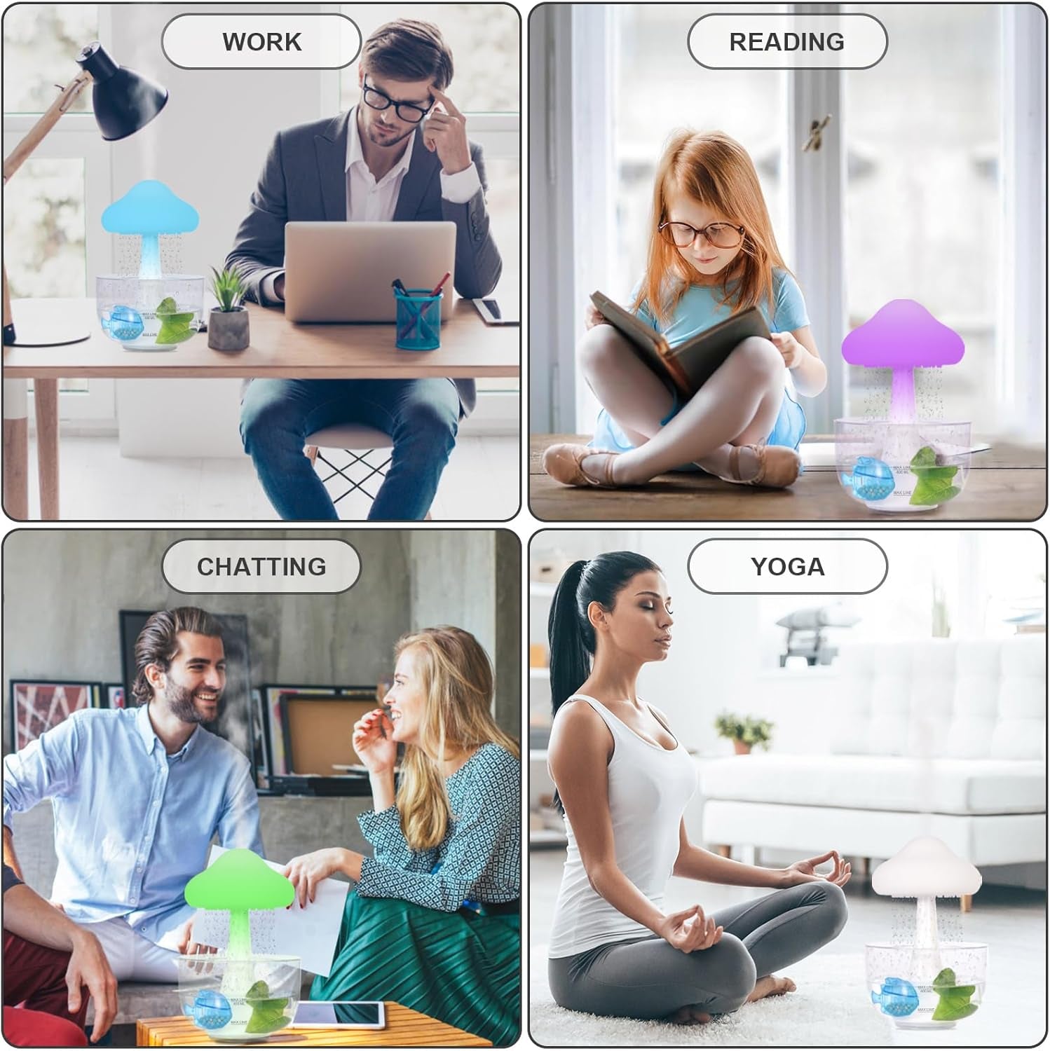 Cloud Rain Aromatherapy Diffuser,Cloud Rain Humidifier Water Drip,Unique Cloud Rain Mushroom Design with Transparent Base,7 Colors Light & Auto Shut off for Bedroom Office Relaxing Water Drop Sound