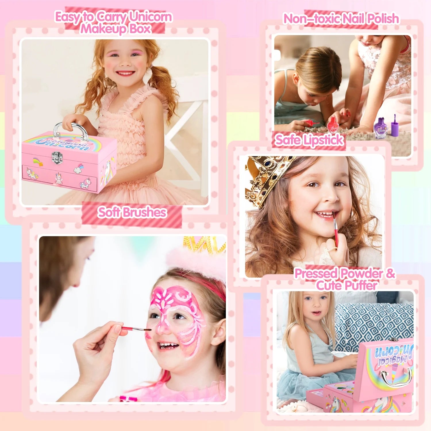 Kids Makeup Kit for Girls,36Pcs Girls Unicorn Makeup Kit,Real Washable Pretend Play Cosmetic Set with Mirror,Little Girls Princess Make up Toys for 4 5 6 7 8 9 Year Old Girl Birthday Gift,Pink