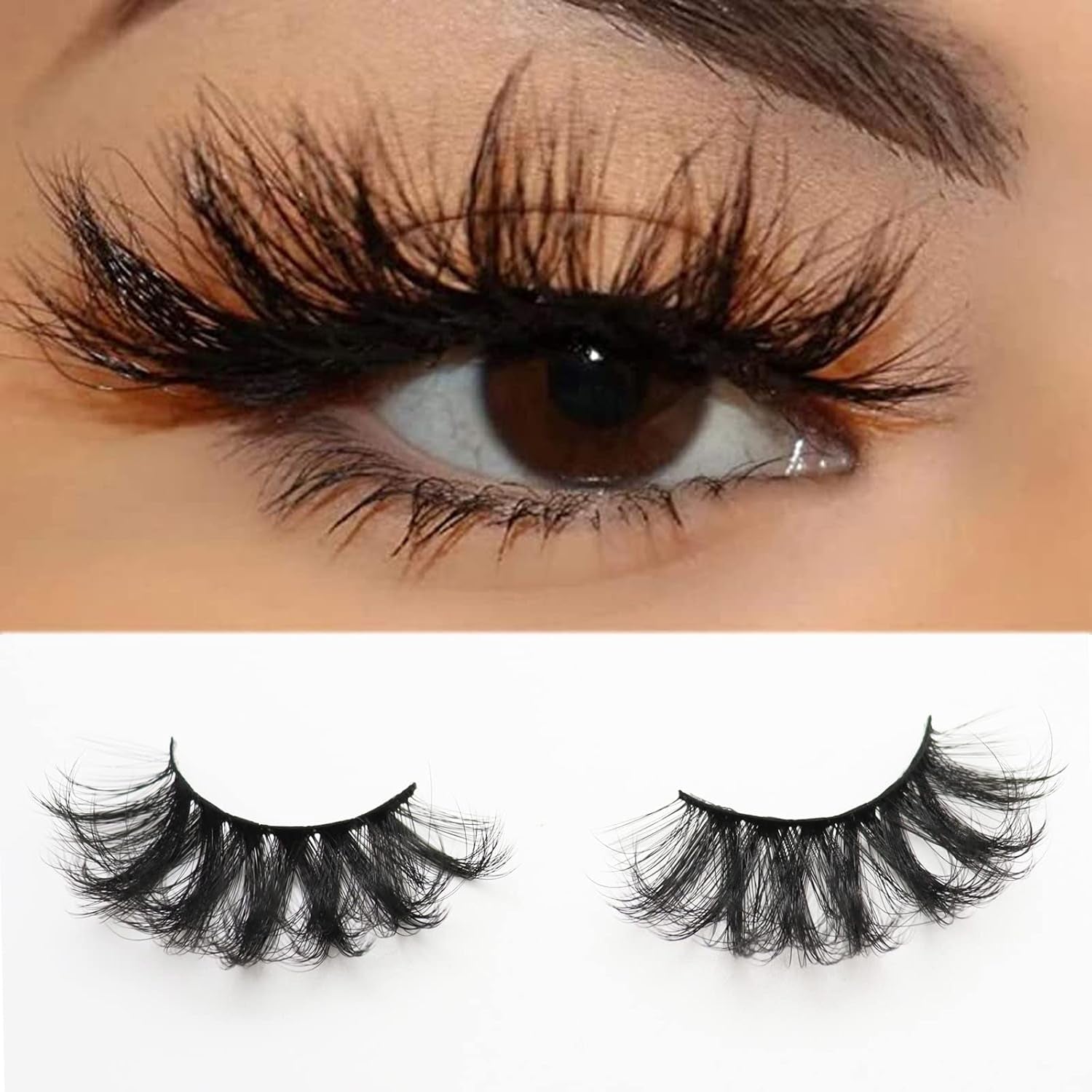 False Eyelashes 25Mm Lashes Wispy Long 8D Mink Lashes Dramatic Volume Fluffy Eye Lashes Pack for Women 7Pairs Soft Reusable Fake Eyelashes