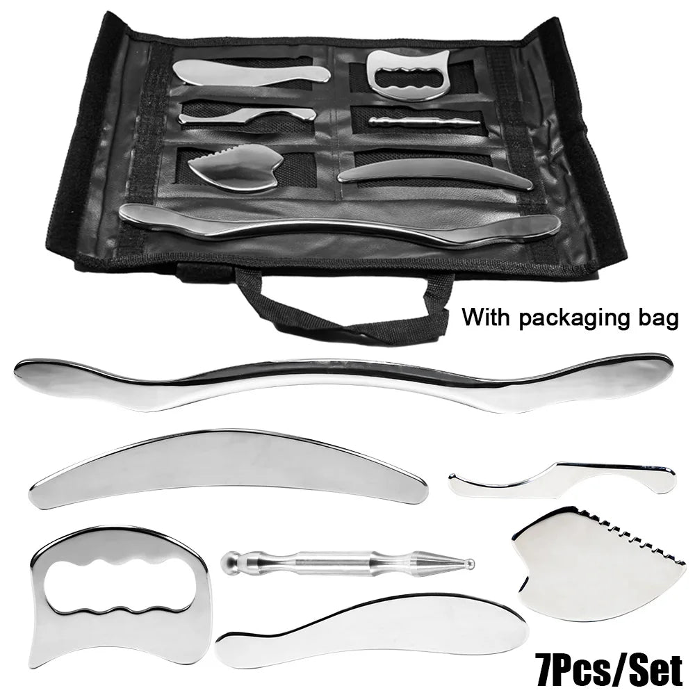 4/7Pcs Stainless Steel Gua Sha Scraping Massage Tool IASTM Tools Great Soft Tissue Mobilization Tool for Whole Body Acupoints
