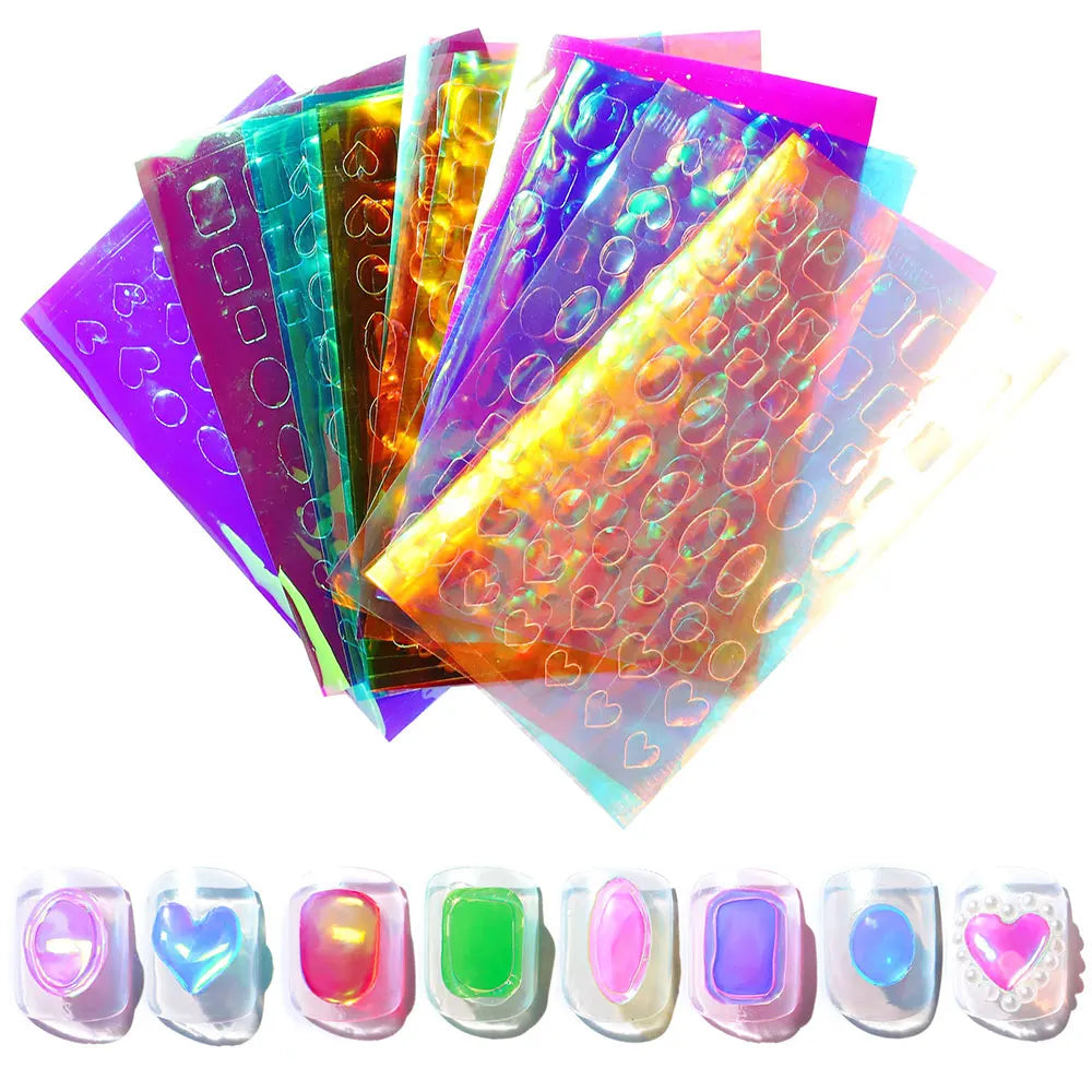 11Pcs Aurora Glass Nail Foil Sticker Ice Cube Broken Glass Paper Iridescent Nail Film Decals Chameleon Reflective Nail Stickers