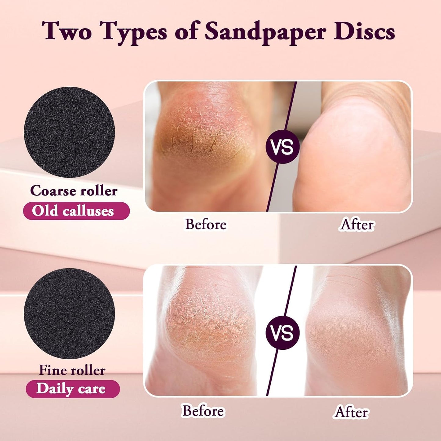 Electric Foot Callus Remover, Adjustable Speed (0-600Rpm), Adjustable Speed Foot Scrubber with 60 Pcs Sandpaper Discs, Electric Callus Remover for Feet,Pedicure Tool for Men and Women,Pink