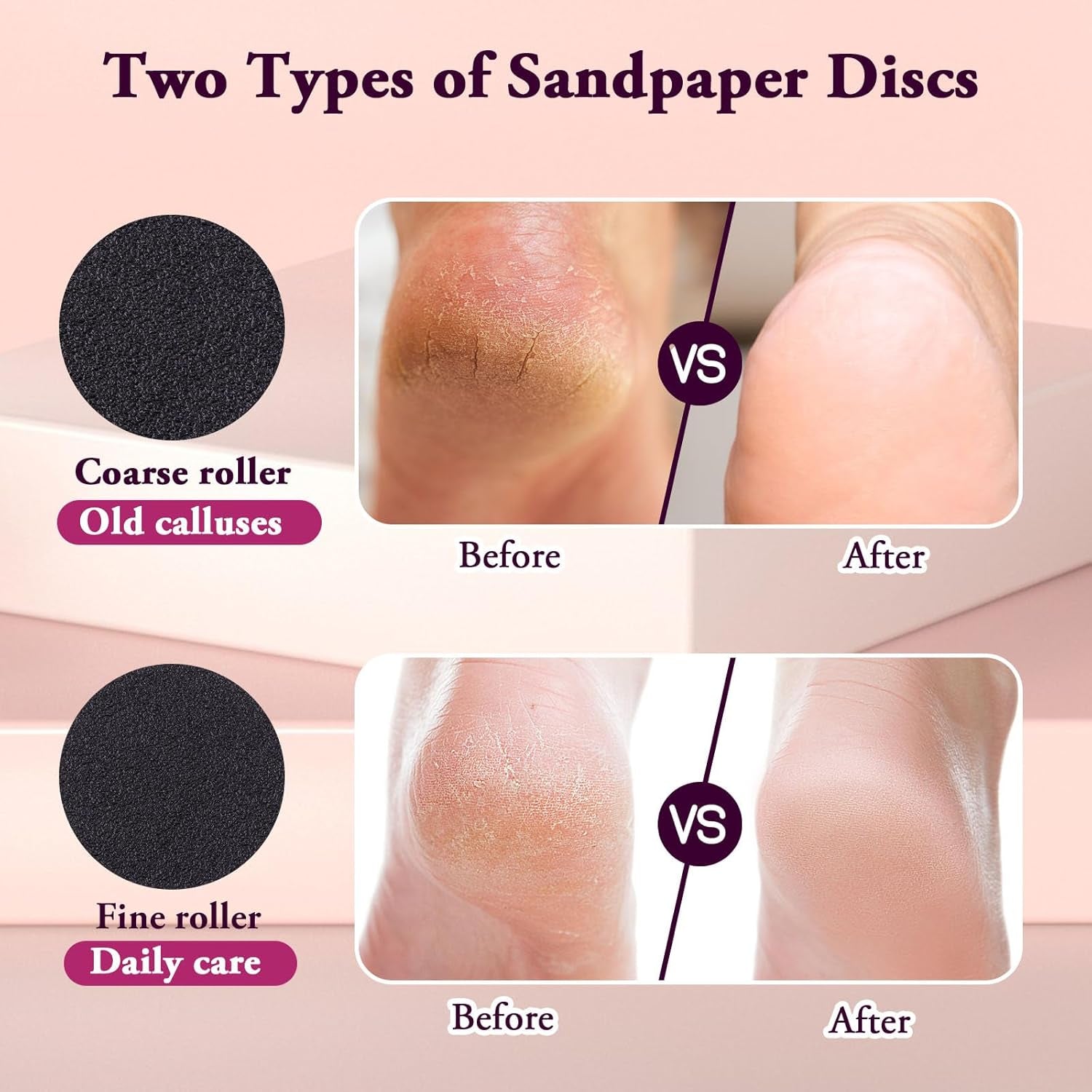 Electric Foot Callus Remover, Adjustable Speed (0-600Rpm), Adjustable Speed Foot Scrubber with 60 Pcs Sandpaper Discs, Electric Callus Remover for Feet,Pedicure Tool for Men and Women,Pink