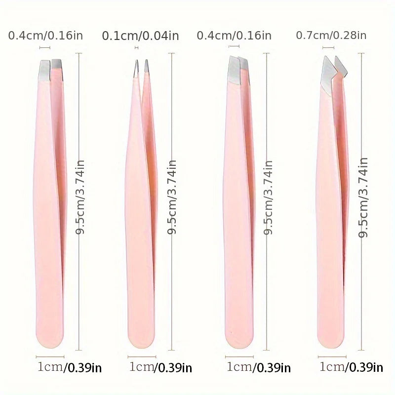 4 Pcs Tweezers Set - Professional Tweezers for Eyebrows - Great Precision for Facial Hair, Splinter and Ingrown Hair Removal Wit